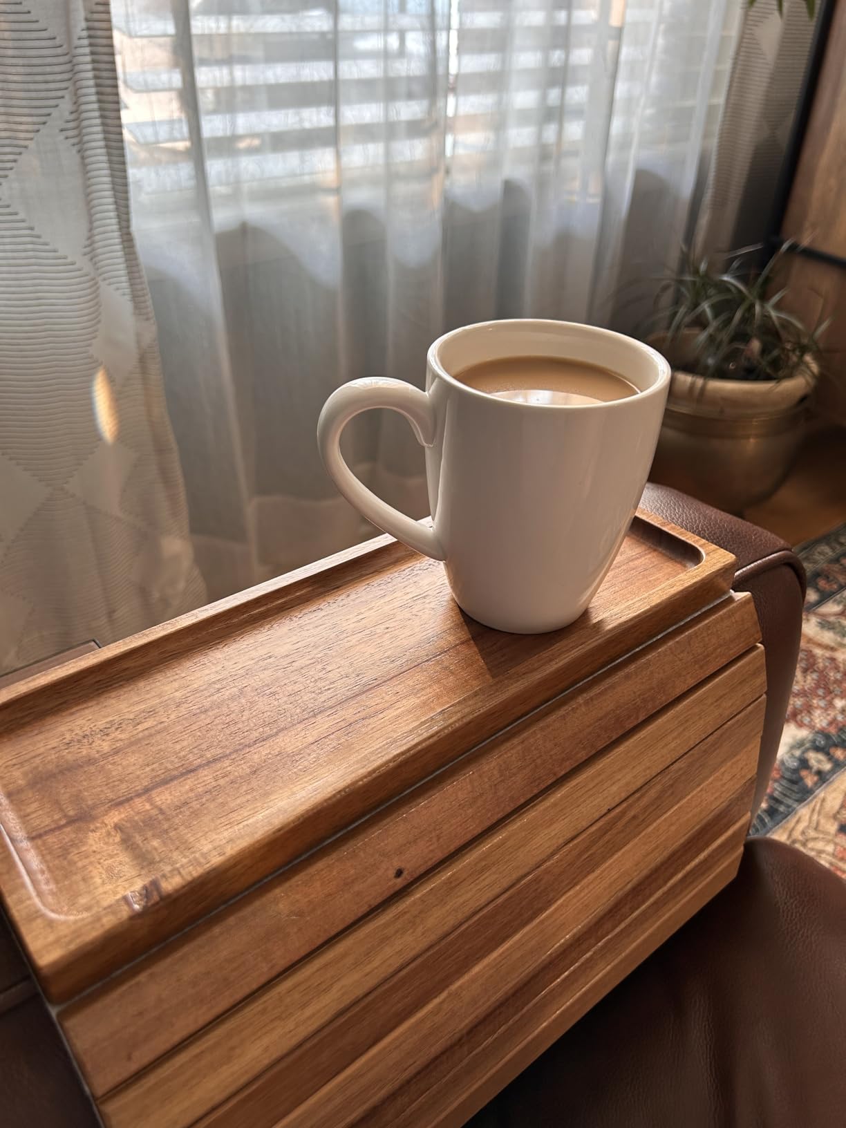 Acacia Wood Folding Sofa Arm Tray with Anti-Slip Pad | Couch Armrest Tray, Foldable, for Drinks, Snacks, Phone, Remote Control, Space Saving Storage, No Assembly, Gift box customer photo 2