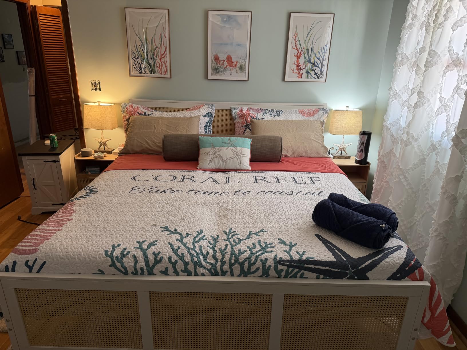 GarveeHome Rattan Queen Size Bed Frame with Headboard, Black | Boho Bed Frame with Strong Metal Slat, Noise Free, No Box Spring Needed customer photo 1