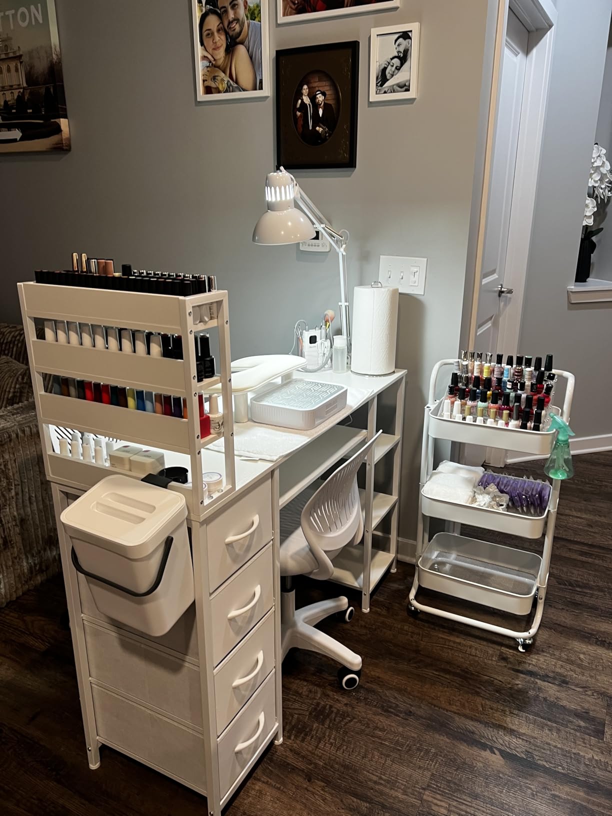 Manicure Table Nail Desk for Nail tech with Drawers and Power Outlet,Nail Beauty Table with Storage and Open Shelves for Home,Workshop,Makeup Beauty Salon Workstation (White) customer photo 2