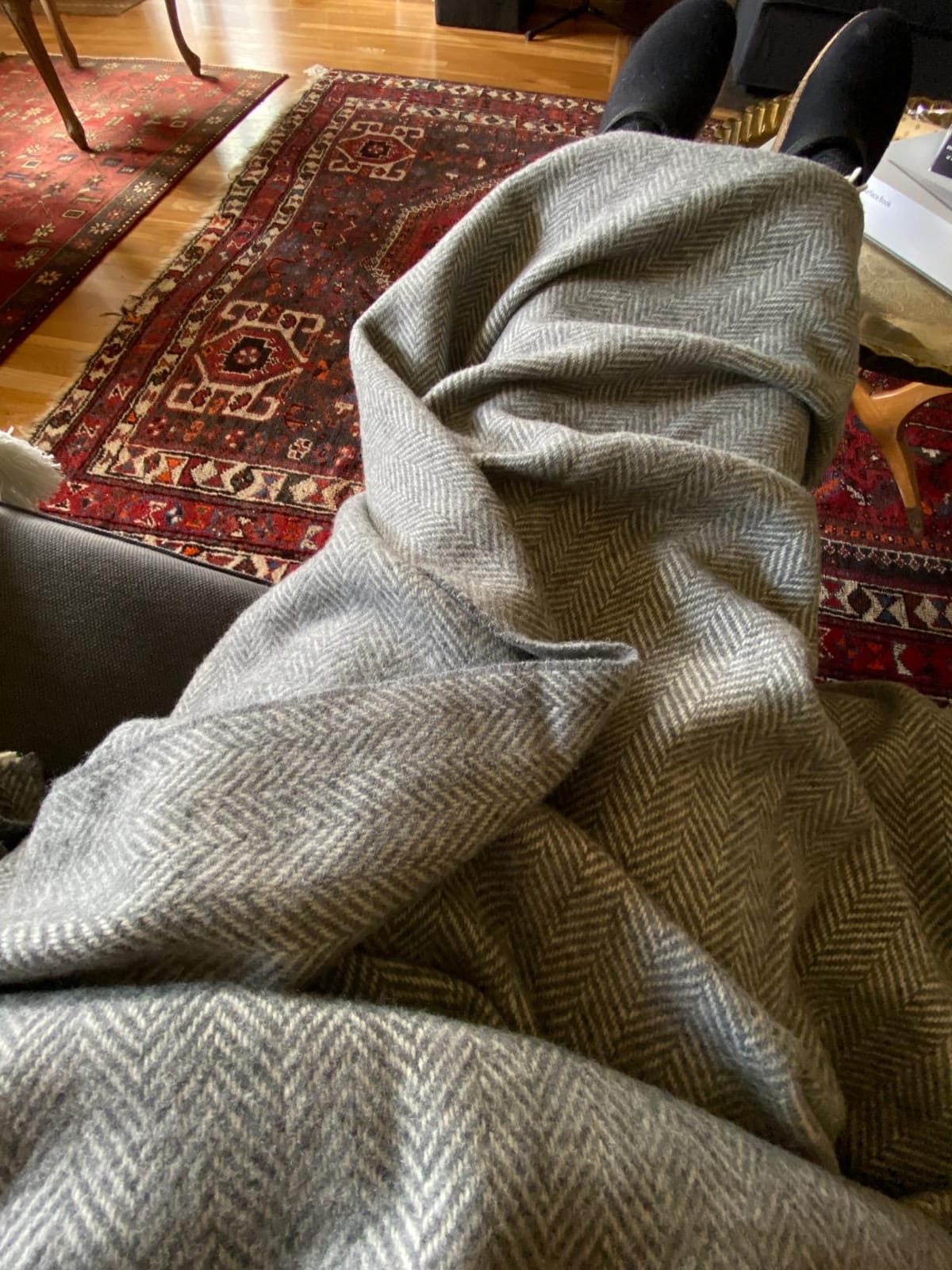 Biddy Murphy Merino & Cashmere Wool Throw Blanket,54x71in Green Herringbone | Made in Ireland, Heirloom Quality Weave, Luxuriously Soft Feel customer photo 1