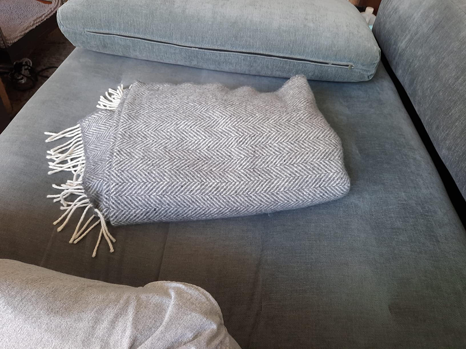 Biddy Murphy Merino & Cashmere Wool Throw Blanket,54x71in Green Herringbone | Made in Ireland, Heirloom Quality Weave, Luxuriously Soft Feel customer photo 2