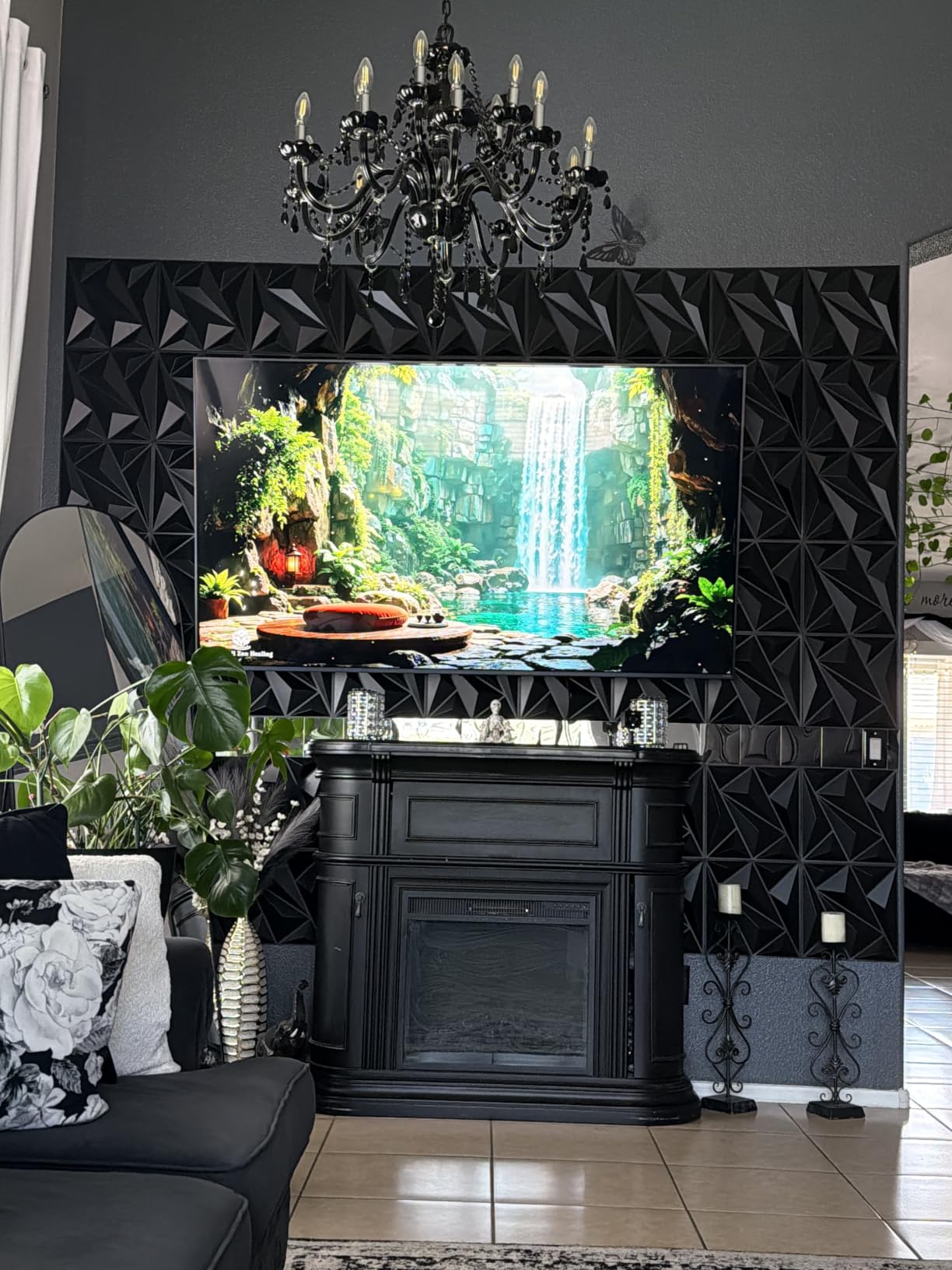 Art3dwallpanels 50 Pack 3D Wall Panel Diamond for Interior Wall Décor, PVC Flower Textured Wall Panels for Living Room Lobby Bedroom Hotel Office, Black, 12''x12'' | 12''x12'' PVC Accent Wall Panels for Bedroom Decor, Living Room Lobby Bedroom Hotel Office customer photo 2