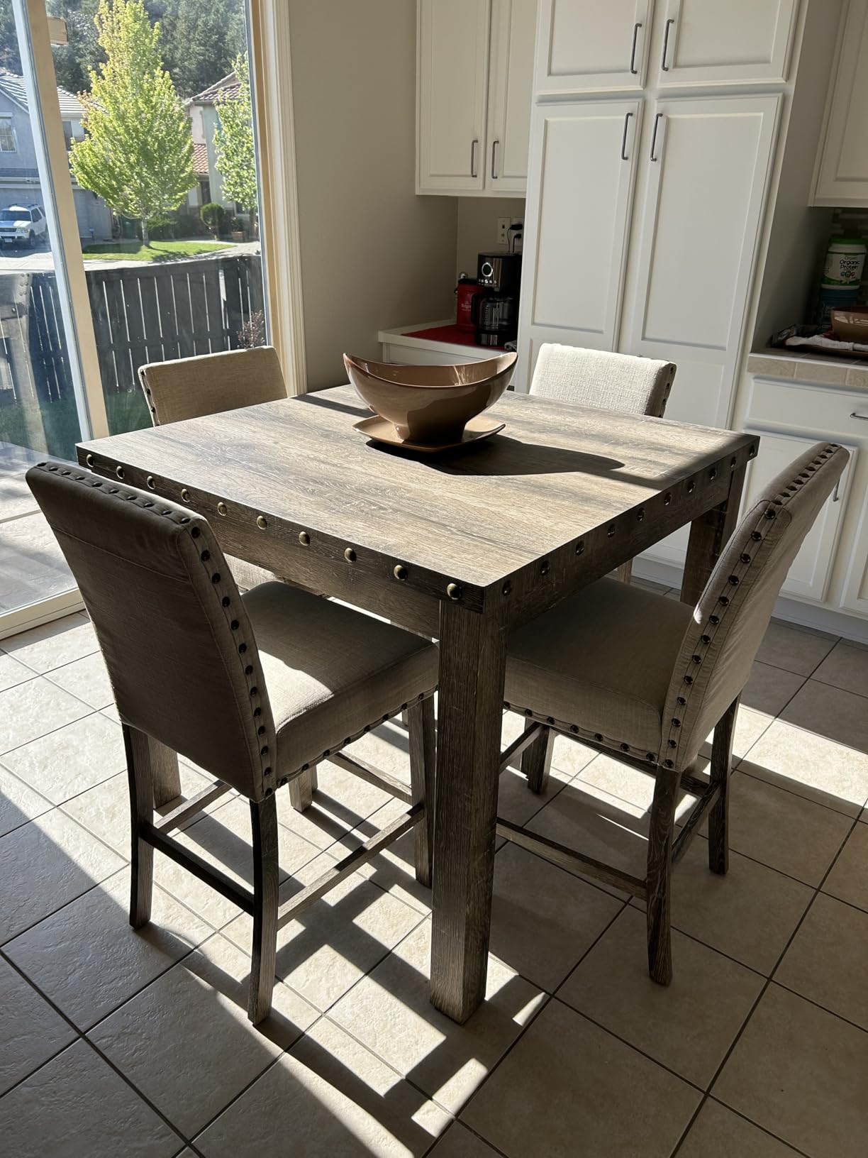 Counter Height Dining Table Set for 4, Farmhouse Dining Table Set for 4, Square Bar Kitchen Dining Table with 4 Bar Stools, High Dining Table and Chairs for Dining Room, Kitchen customer photo 1