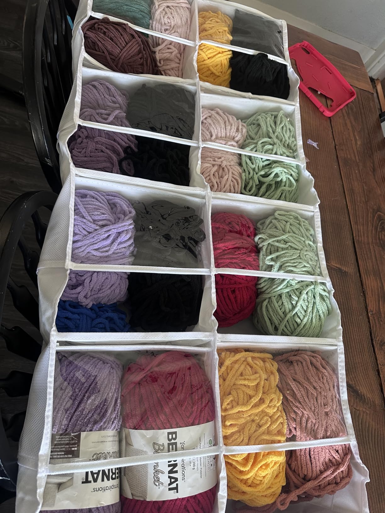 Univivi 6 Tiers Hanging Yarn Storage Organizer, Large Yarn Organizer, Grey, Large Capacity, High Load-Bearing Capacity, 12 Deep Clear Pockets, Over Door Yarn Holder for Crochet Hooks, Knitting Needles customer photo 1