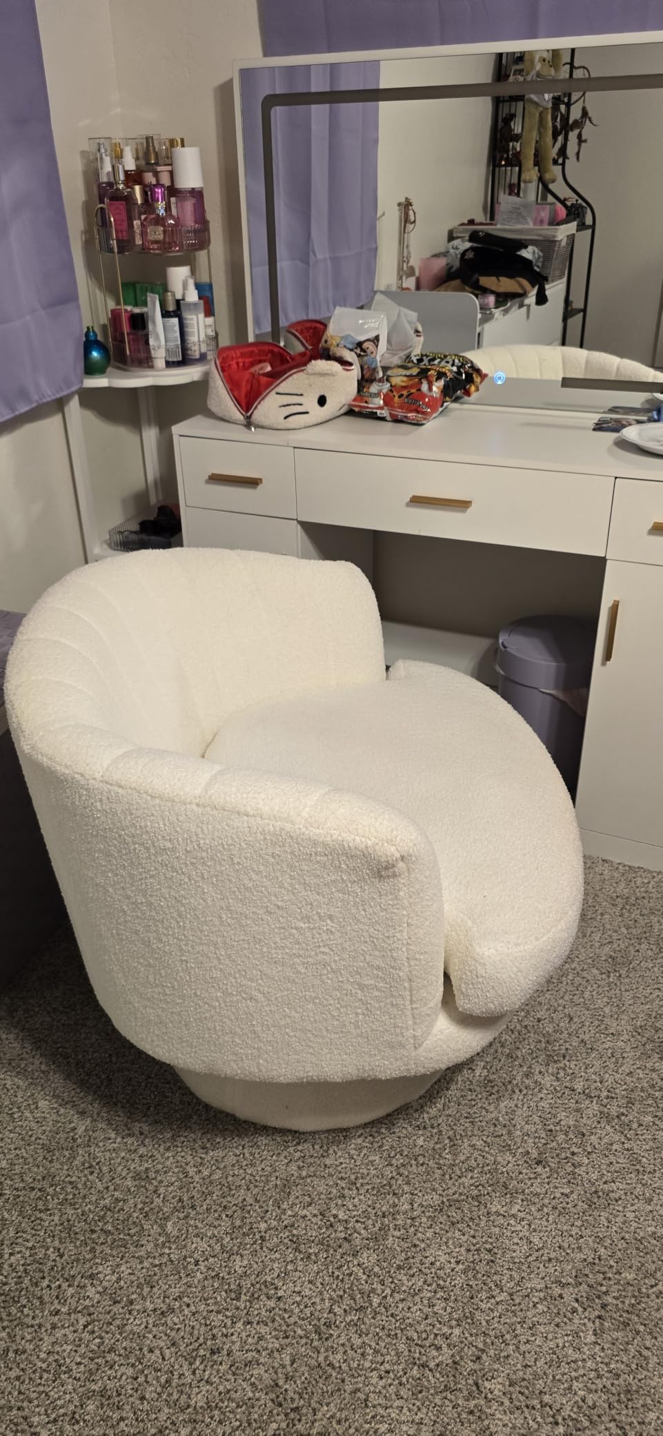 Swivel Accent Chair with Armrest, Modern 360 Degree Swivel Barrel Chair, Beige - Round Sherpa Teddy Armchair customer photo 2