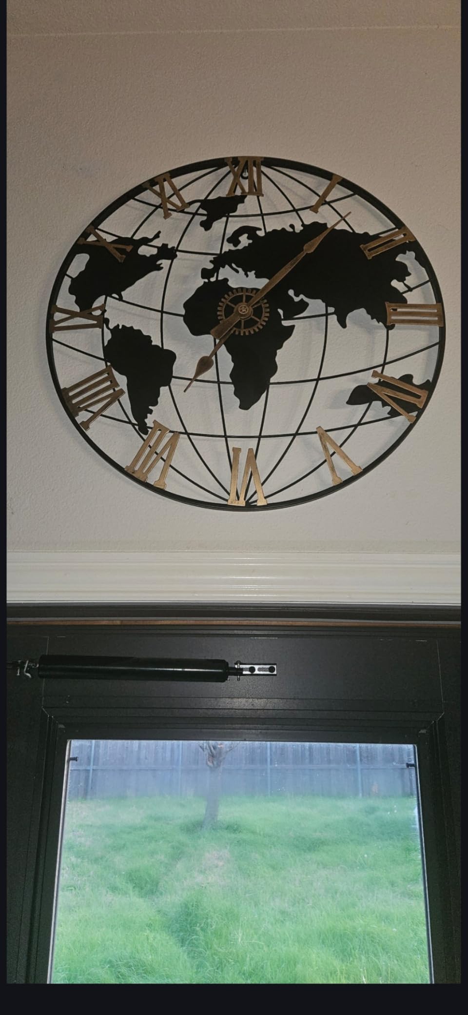 Pytha Sight 30 Inch Large Modern Decorative Metal World Map Wall Clocks Giant Extra Vintage Gold Roman Numeral Oversized Wall Clock for Living Room, Office, Dining Room, Entryway, Fireplace customer photo 2