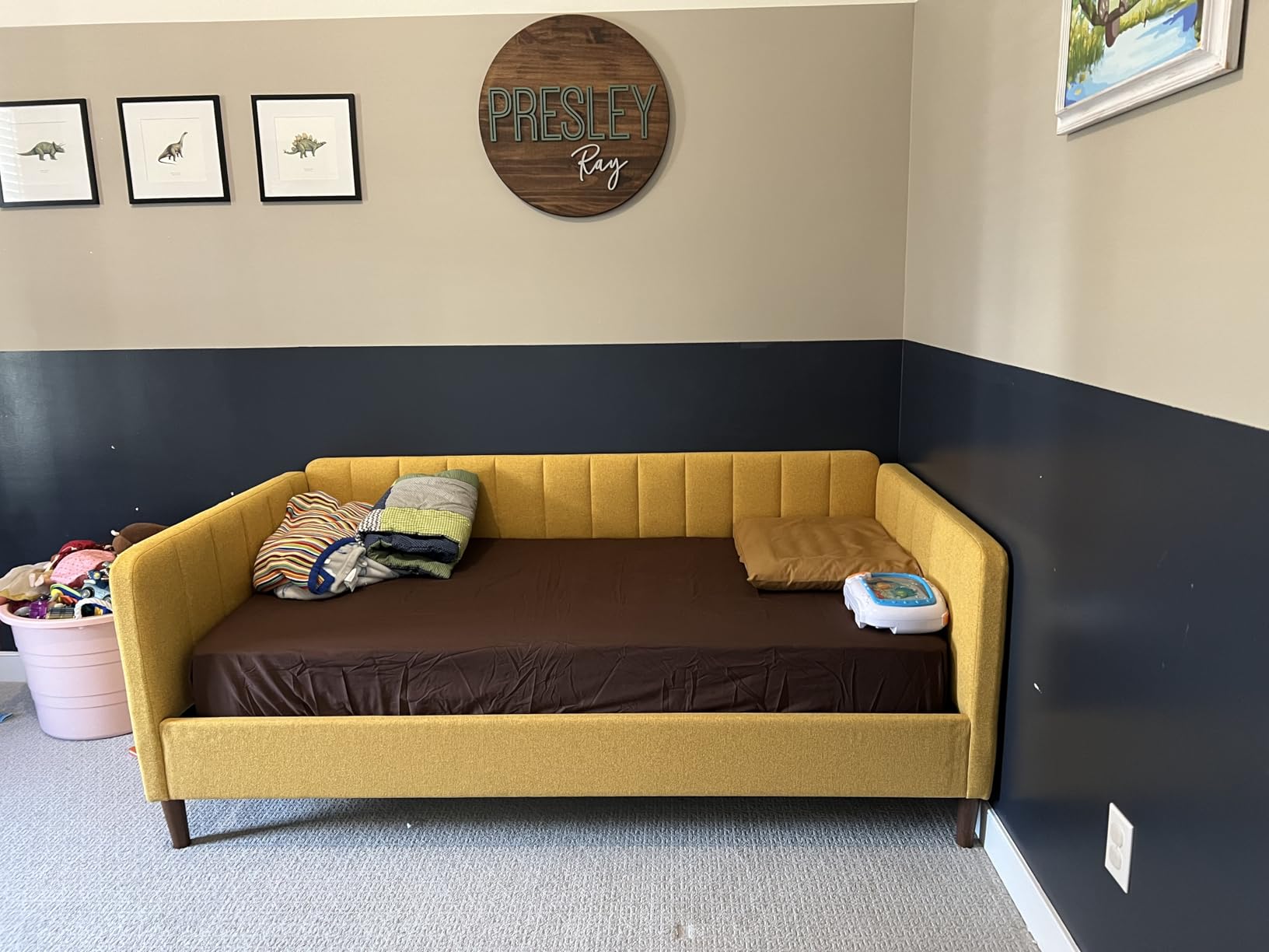 YUHUASHI Twin Size Upholstered Daybed with Wood Slat Support, Daybed Frame for Living Room, Bedroom, Guest Room, No Box Spring Needed (Grey, Twin) customer photo 2