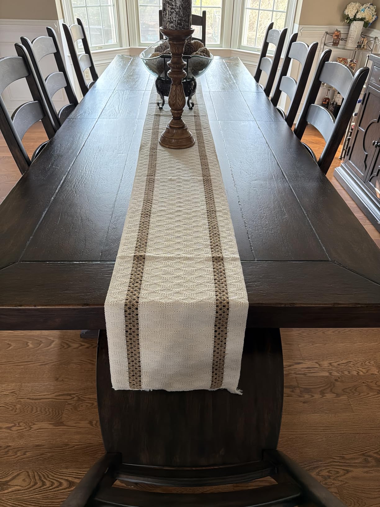 Boho Table Runners 120 Inches Long Farmhouse Macrame Table Runner Cotton Linen Woven Table Runners for Fall Dining Table Home Decor, Beige & Brown customer photo 1