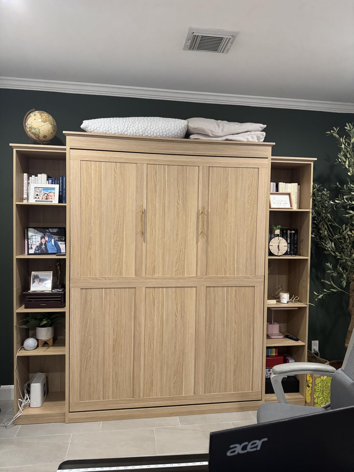 Rophefx Queen Murphy Bed Cabinet with 5-Tier Adjustable Storage Shelves, Queen Wall Bed Cabinet Bed, Wood Space Saving Beds, Foldable Platform Beds, Hidden Bedframe for Guest Room, Bedroom, Grey customer photo 2