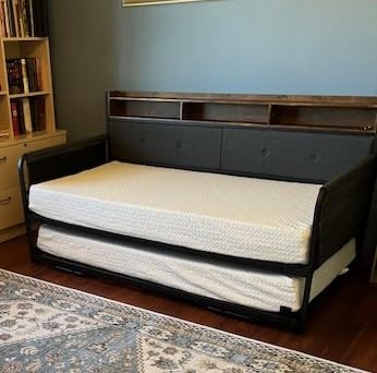 LIKIMIO Daybed with Trundle, Twin Bed Frame with Upholstered Headboard and Charging Station, Sofa Day Bed with Strong Supports for Living Room, Bedroom and Guest Room, White customer photo 1