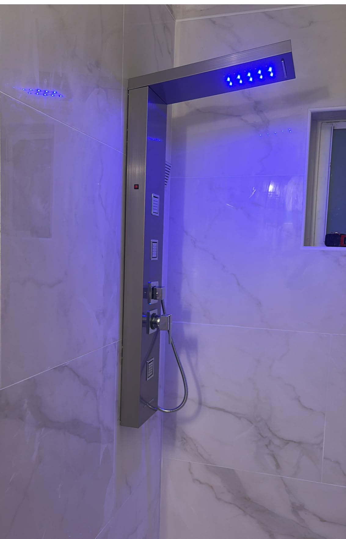 VEVOR Shower Panel Tower System with Rainfall Waterfall Shower Head, 53 in Brushed Stainless Steel Shower Column, 5-Function Faucet, Wall-Mount Rain Massage System with 2 Body Jet, Handheld, Tub Spout customer photo 1