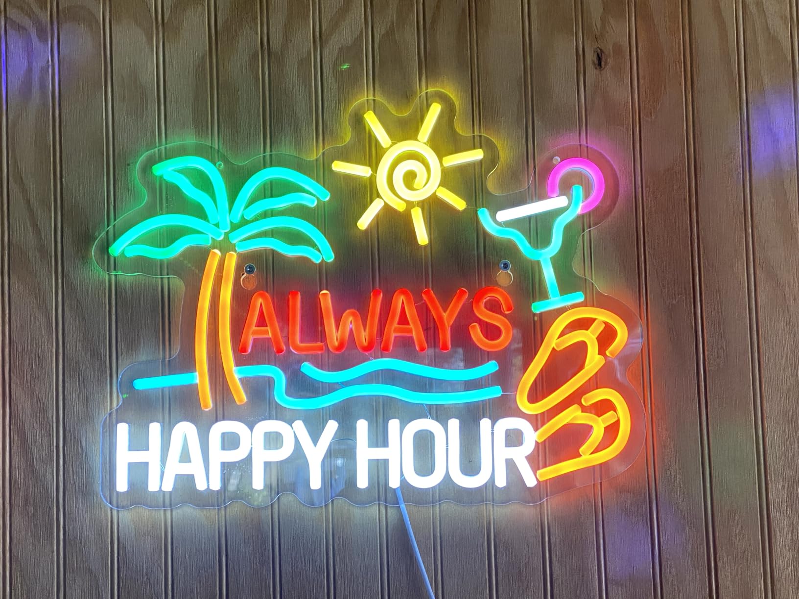 Always Happy Hour Beer Bar Neon Sign for Wall Decor Dimmable USB LED Neon Light for Home Tiki Bar Decor Man Cave Parties Gift customer photo 1