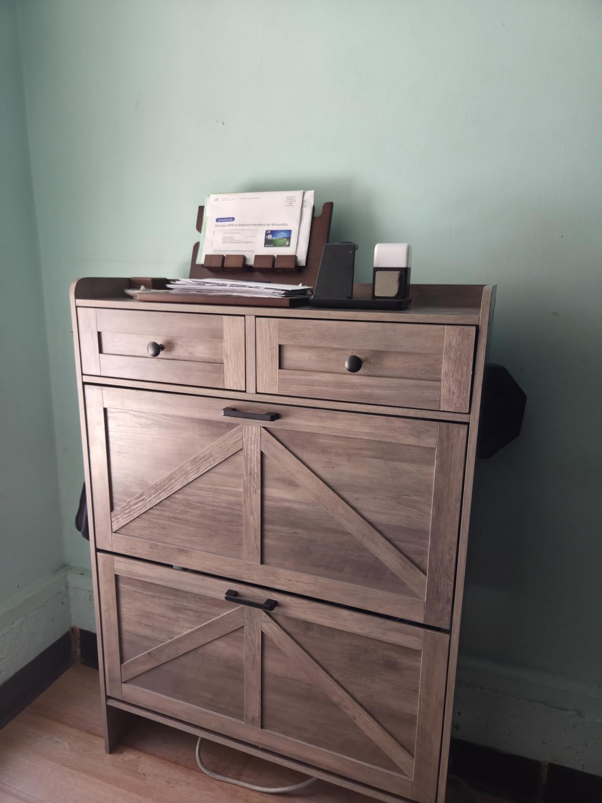 Shoe Cabinet with 2 Flip Drawers & 2 Top Drawers, 43