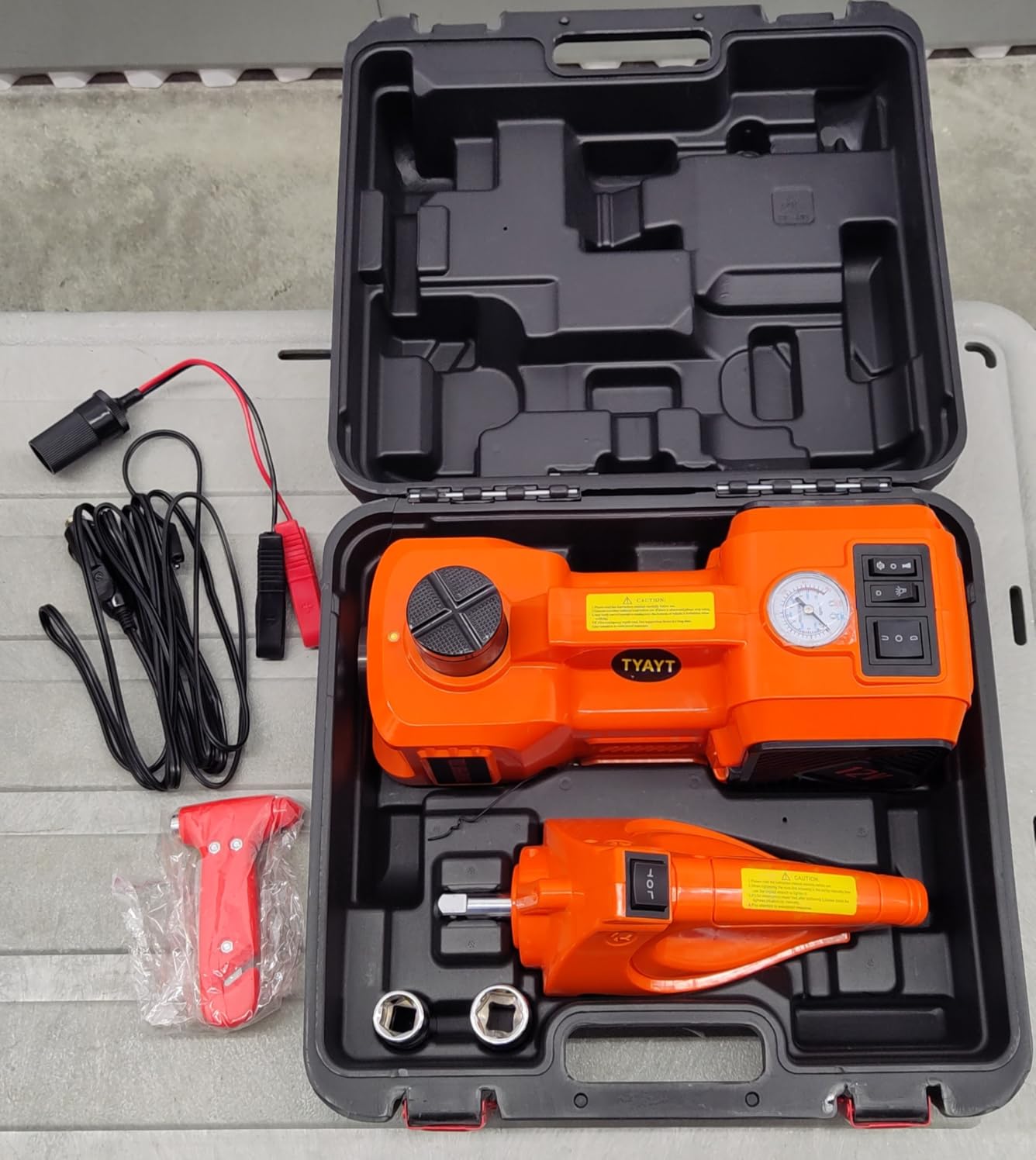 Electric Car Jack Kit 5 Ton 12V Floor Jack Portable Hydraulic Car Jack with Impact Wrench and Tire Inflator Pump for SUV Sedans Tire Change with LED Light, Lifting Height 6 to 17.7 Inch customer photo 2