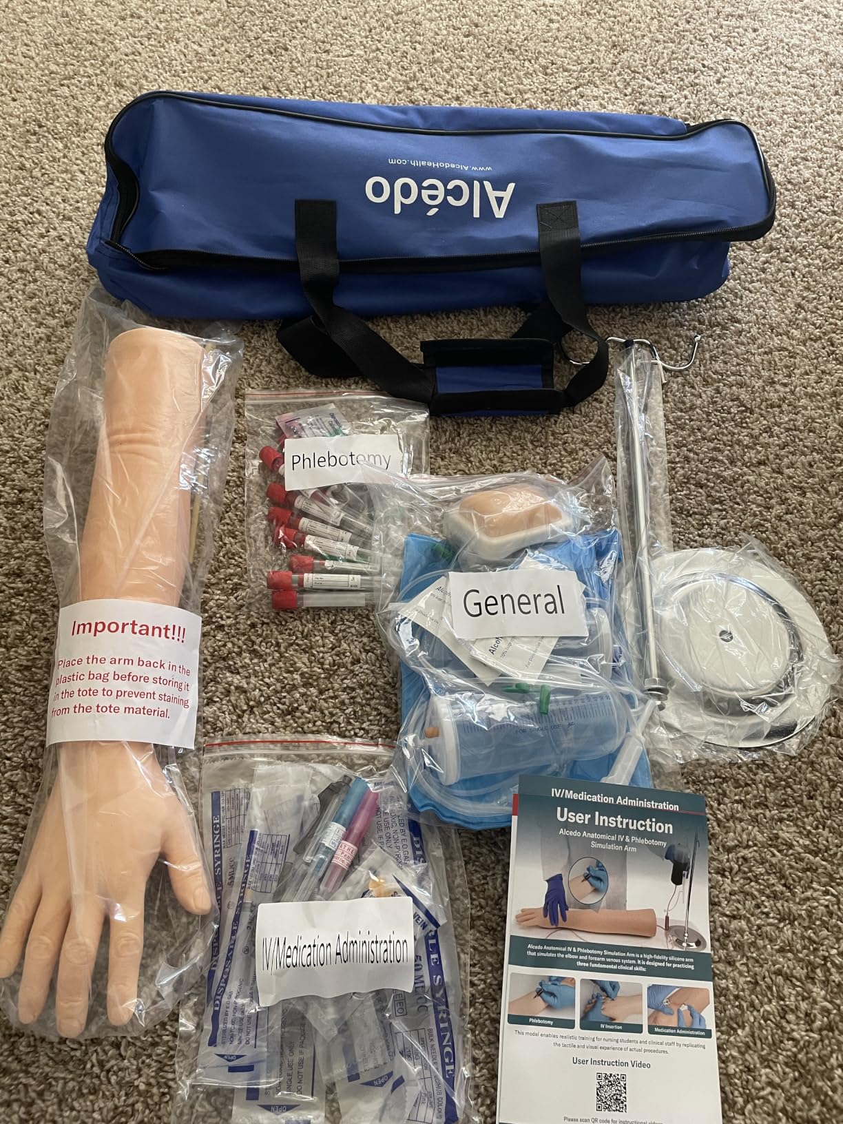 Alcedo IV Phlebotomy Practice Kit, Light & Dark Arms, Educational Use Only | Realistic Training Arm with Visible Veins, Complete Venipuncture & IV Practice Essentials, Setup Video, Stand & Carry Bag customer photo 2