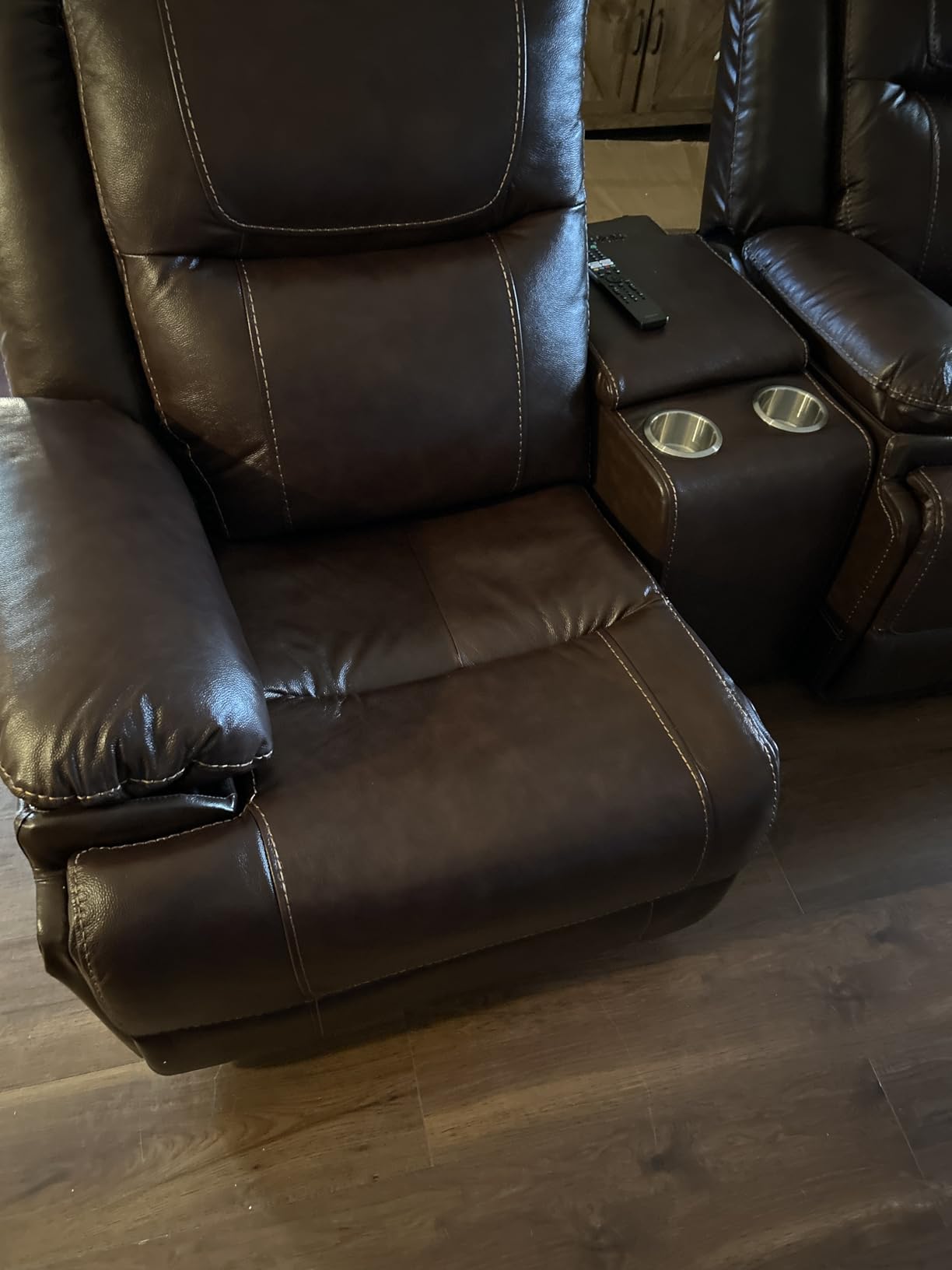 Genuine Leather Recliner Manual Sofa Set, Reclining Loveseat and a 3 Seater Sofa Furniture Set with Storage and Cup Holders, Modern Durable Home Furniture for Living Room, Vintage Brown customer photo 2