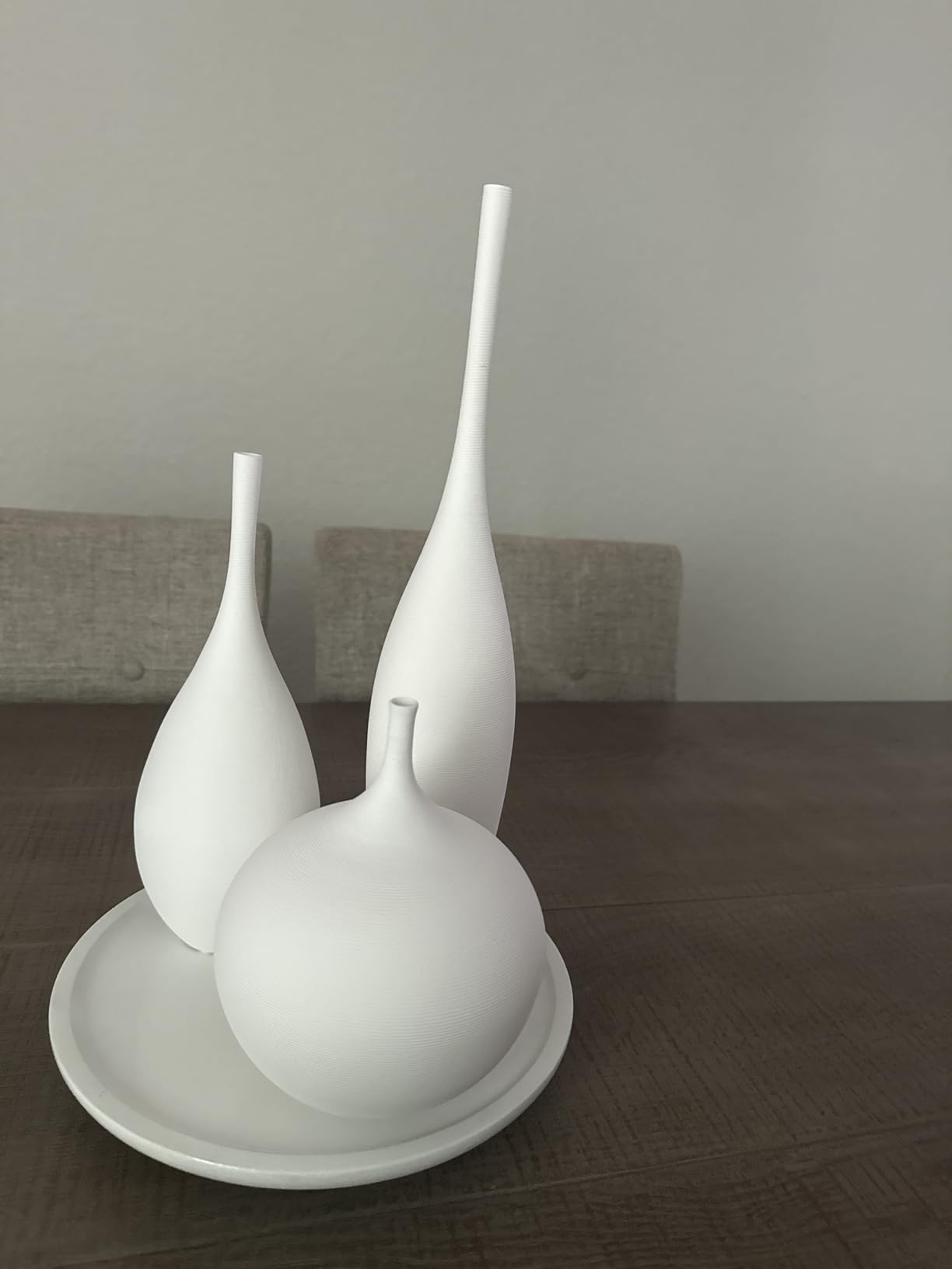 Relexome Ceramic Modern Vase Set of 3 Farmhouse Decorative Vase Minimalist Aesthetic Vases for Centerpieces Matte Ribbed Vases for Home Decor Table Entryway Living Room (Brown+Khaki+Dark Red) customer photo 2