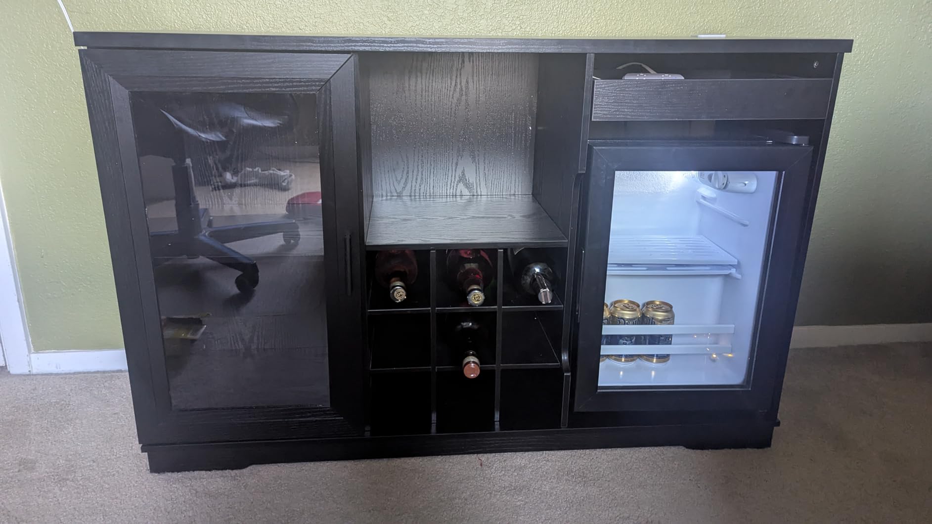 BROTTAR Large Coffee Bar Cabinet with Fridge (Fridge Included) | Liquor Wine Bar Cabinet with LED Lights, Glass Holder, Wine Rack, Human Body Sensor, Buffet Sideboard for Home, Black customer photo 2