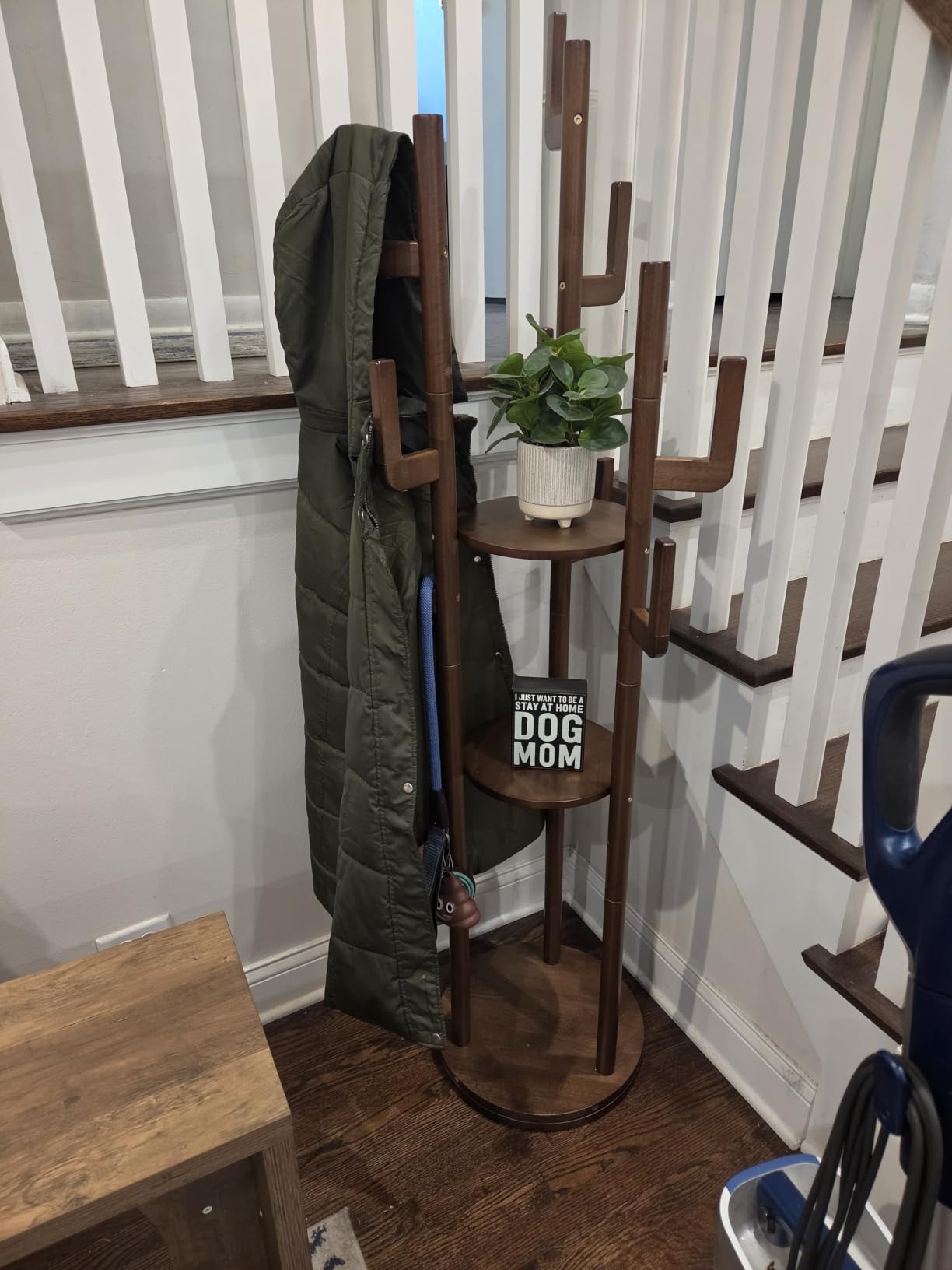 Yoobure Rotary Coat Rack Freestanding - Solid Wood Coat Tree with 9 hooks & 3 Storage Shelves for Purse, Bag, Jacket, Hat, Corner Hanger Stand Racks for Hall, Entryway, Office, Modern Clothes Holder customer photo 2