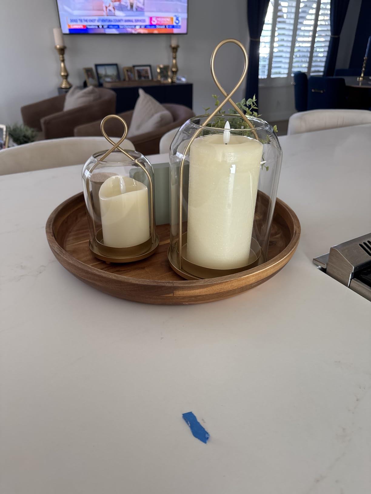 NUPTIO Glass Lanterns Decorative Outdoor, Gold Hurricane Candle Holders, Set of 2 Hanging Lantern for Pillar Candles, Table Centerpiece customer photo 1