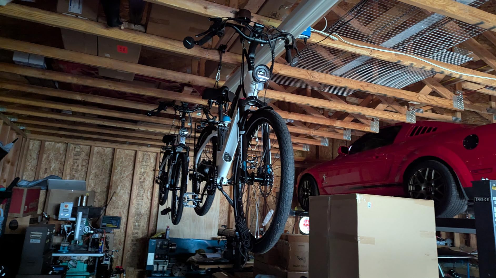 TRUSOON 2-Pack Bike Hoist, Heavy Duty Ebike Pulley System for Garage, 85lb | 2-pack for dual e-bikes; quick-release straps (no hooks); 85lb capacity each; fits 10-16ft ceilings; auto-lock safety customer photo 2