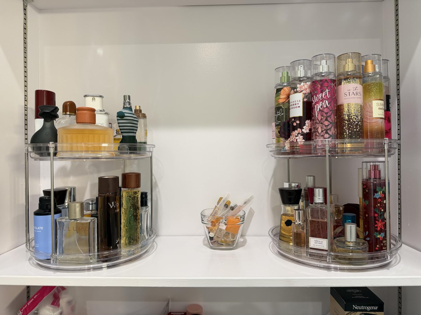 2 SET 2 Tier Non-Skid Acrylic Lazy Susan Organizer - Rotating Spice Rack - Turntable Spinning Organization for Kitchen, Pantry, Countertop, Closet, Bathroom, Vanity, Medicine Cabinet Organizing, 9.25'' customer photo 1