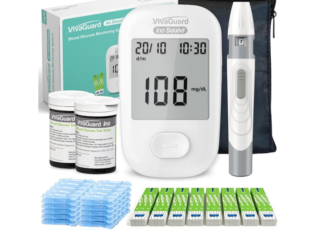 VivaGuard Talking Blood Glucose Monitor Kit, FDA-Cleared FSA&HSA Eligible | Voice Guidance for Senior and Poor Vision, 100 Strips & 100 Lancets, 1000 Large Memory, Large Display, 5s Test, No Coding customer photo 2