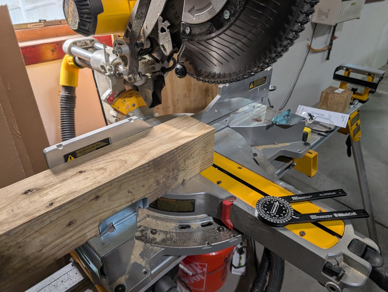 2-in-1 Crown Molding Jig and Miter Saw Protractor Set | Protractor sets angles. DEWALT-compatible stops steady nested crown cuts. customer photo 2