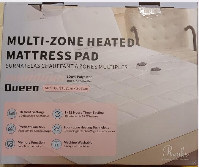Multi-Zone Heated Mattress Pad King, Quilted Surface, Preheat & Memory | Electric Bed Warmer, 4-Zone Body & Foot, Dual Controls, 10 Heat Settings, 1-12 Hr Auto-Off, Lighted Button, ETL Listed customer photo 1