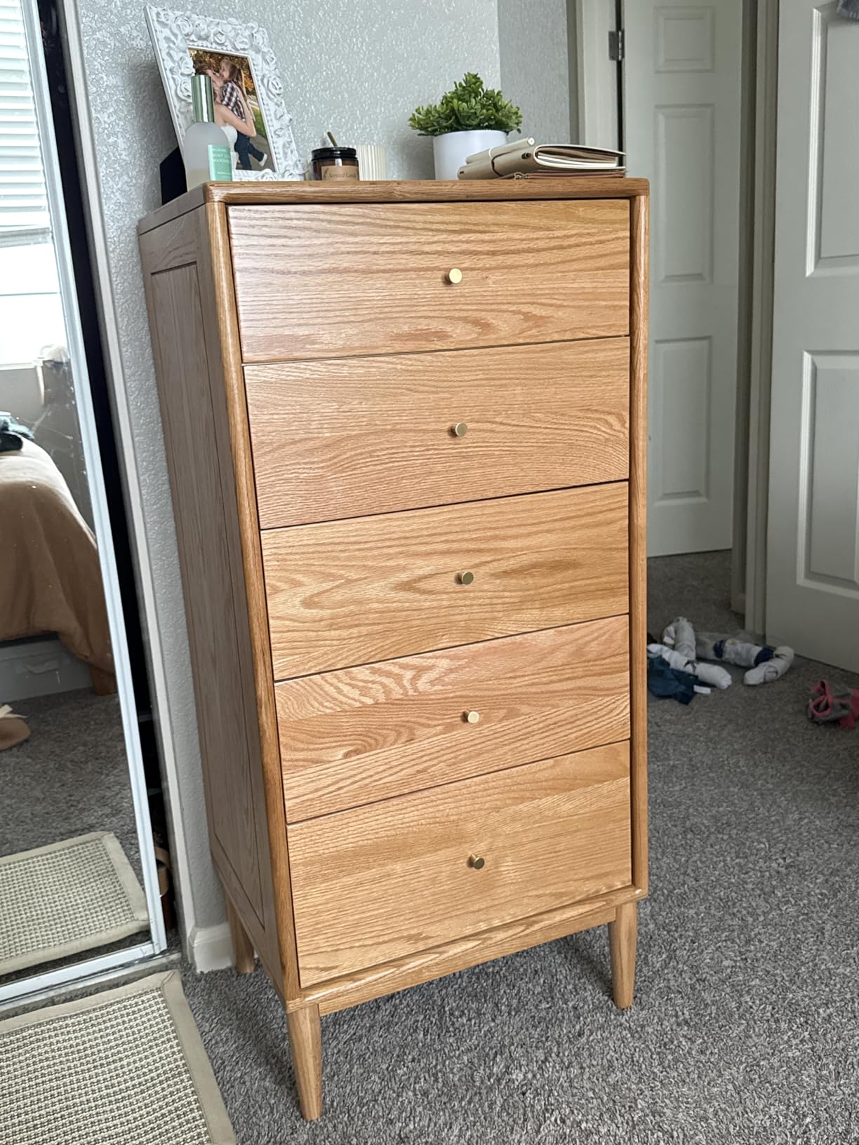 Solid Oak Wood Dresser, 5 Drawer Dresser for Bedroom, Solid Wood Nightstand with Drawers, Modern Chest of Drawers for Living Room, Hallway, Closet, Natural Oak (20