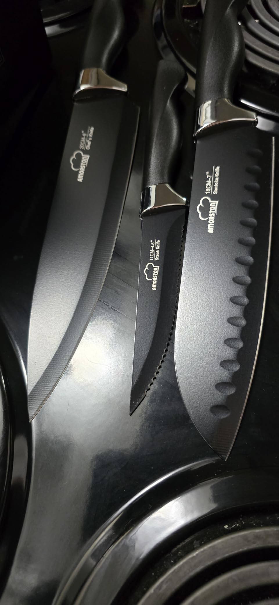 Knife Set, Amorston 21 Pieces Kitchen Knife Set with Block and Sharpener, Ultra-Sharp Knives Set with Ergonomic Handles, Black German Stainless Steel Knife Block Set, Dishwasher Safe customer photo 1