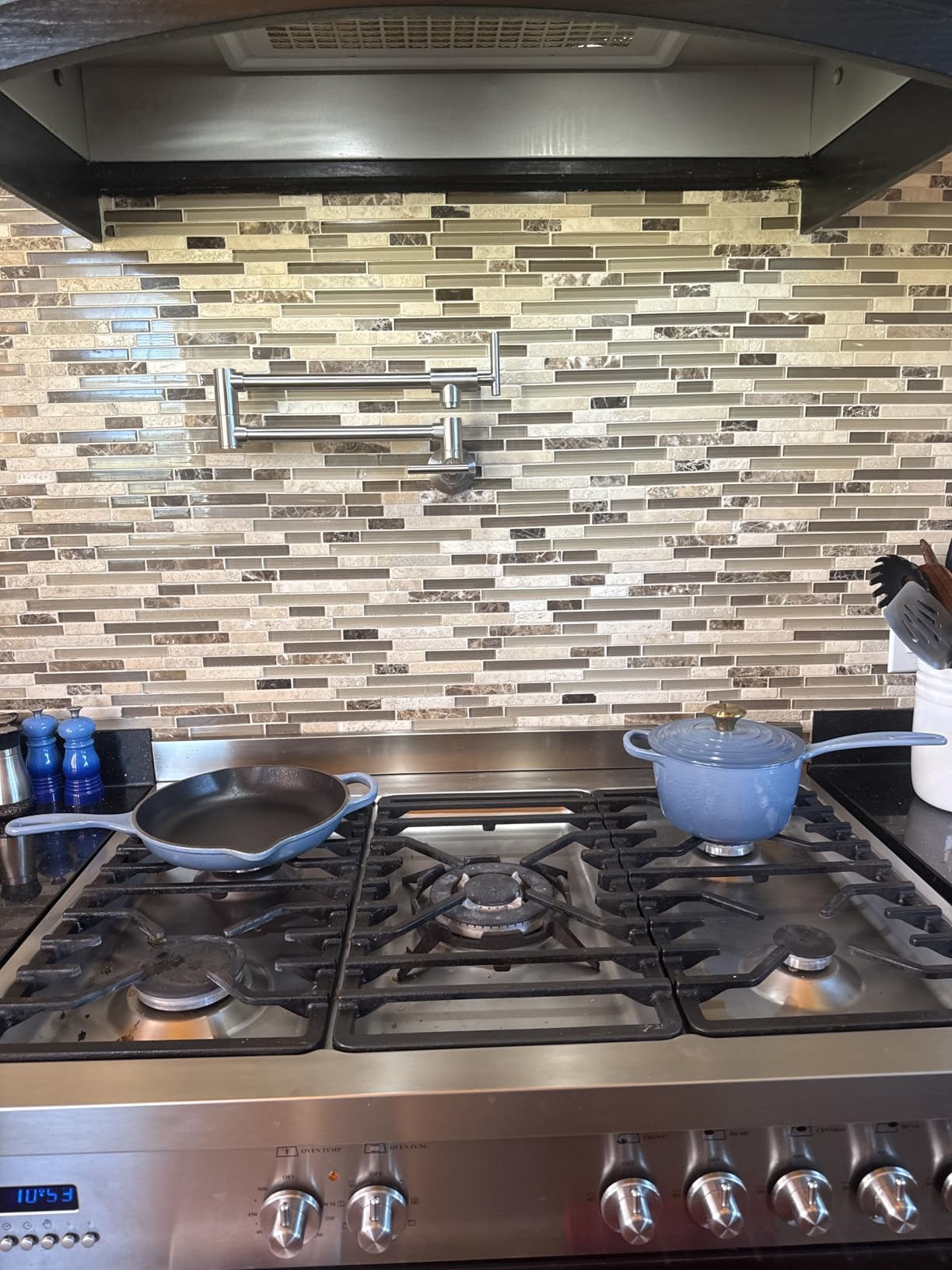 WOWOW Pot Filler Faucet Brushed Nickel, Stainless Steel Pot Filler Over Stove, Wall Mounted Folding customer photo 2