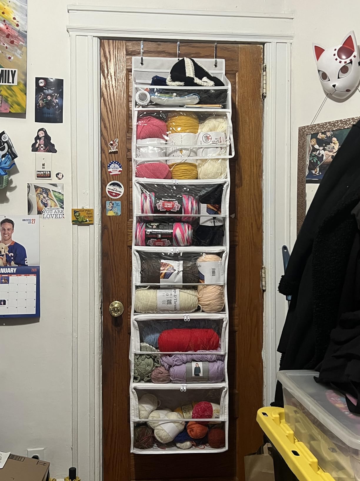 Yecaye Hanging Yarn Storage Organizer with 6 Zippered Closure Compartments, Heavy Duty Stuffed Animal Storage with Clear PVC, Dustproof Yarn Holder for Crocheting Storage, Pearl White 6 Tier customer photo 1
