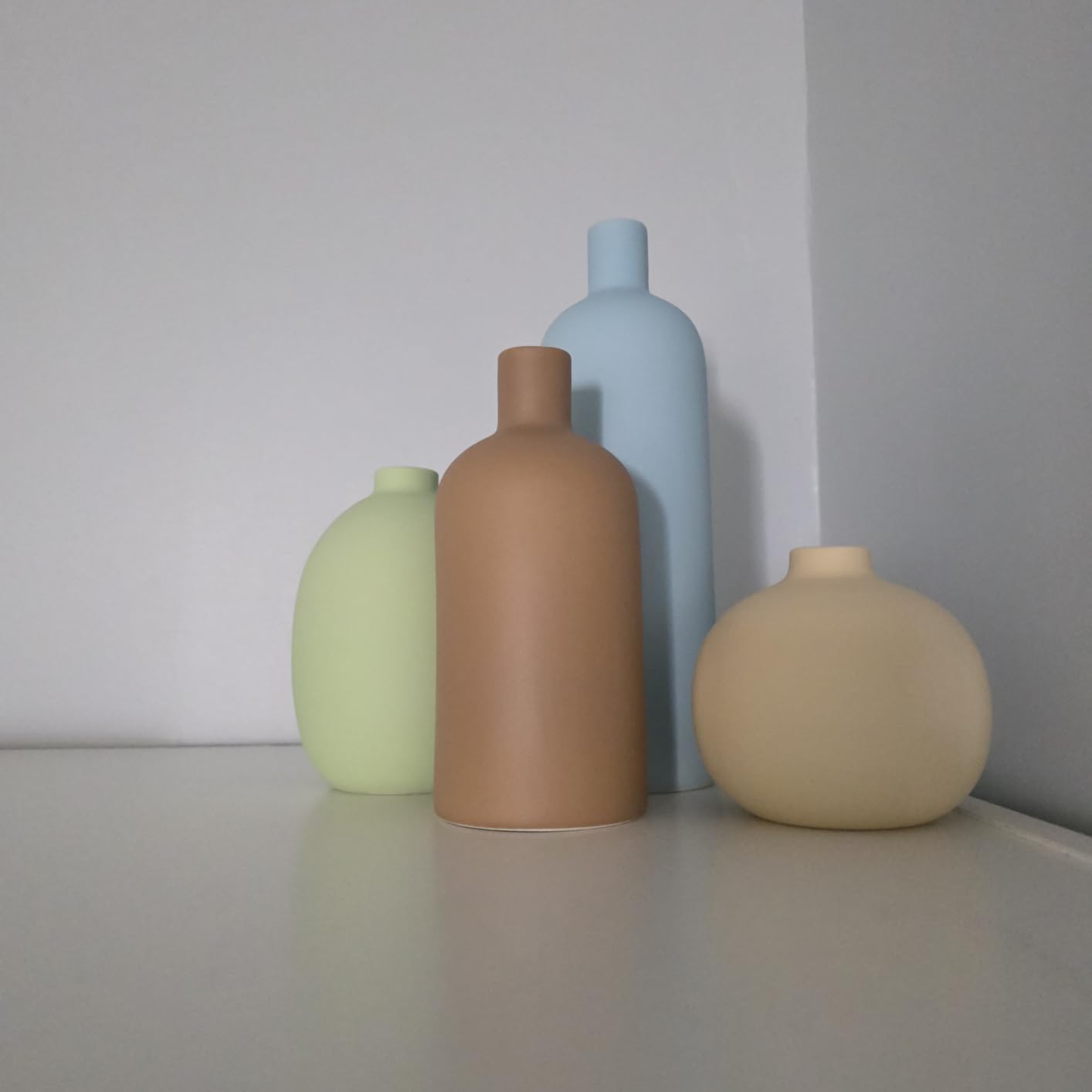 Neutral Ceramic Vase Set of 4, Modern Colors Home Decor, Rustic Farmhouse Decorative Flowers Vases for Bouquet, Pampas | Table Mantel Centerpiece Bookshelf Living Room Bedroom (Neutral Mix Set of 4) customer photo 1