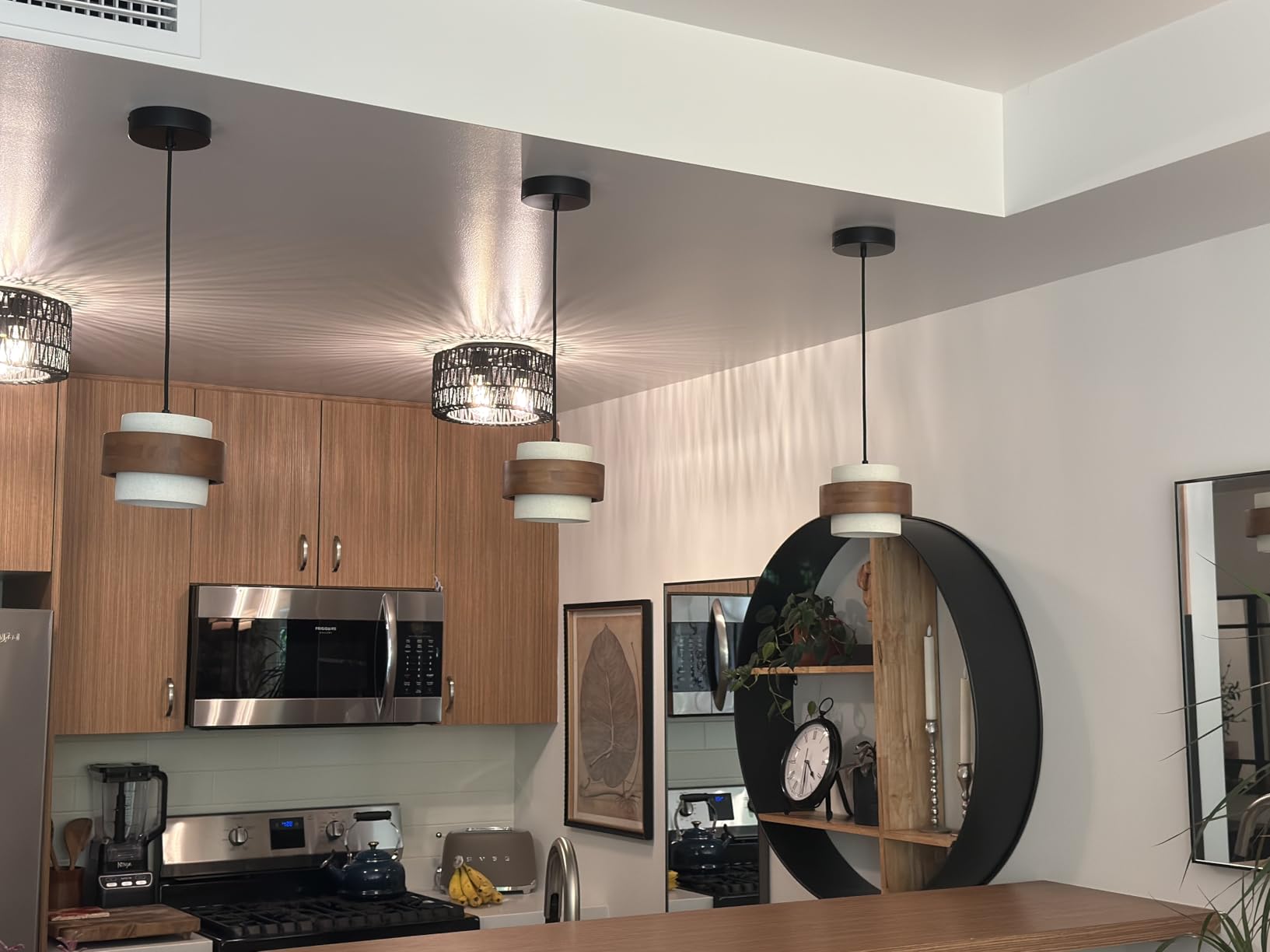 Modern Cement Pendant Light Fixture, Concrete Pendant Lights with Wood Accent, Vintage Farmhouse Chandelier for Kitchen Island Dining Room Living Room Bedroom Cafe (White 3-Pack 6.7in) customer photo 1