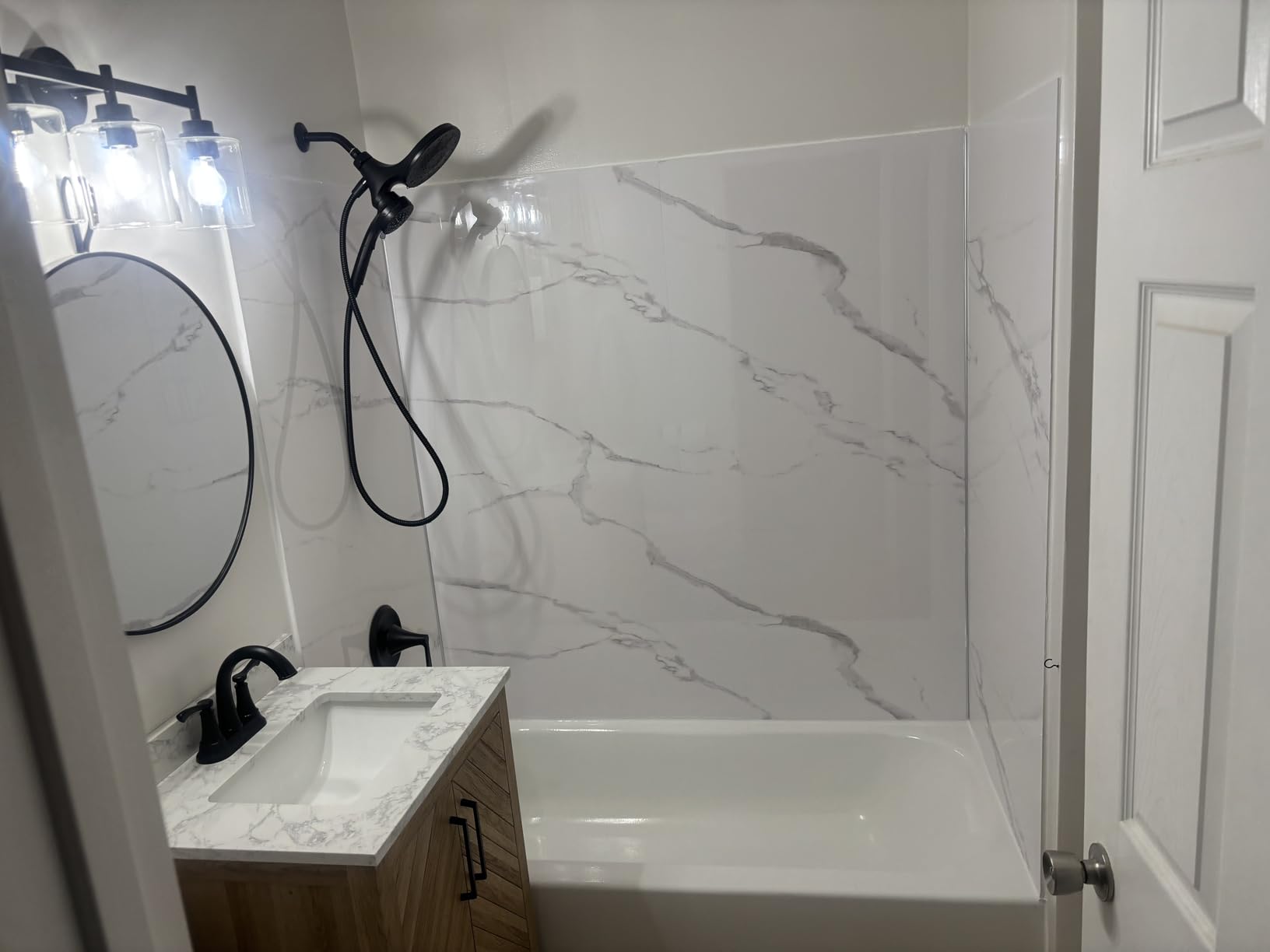 Shower Surround Kits - Waterproof Wall Panels - 60''x35.5''x78'' Glacier | Easy to Install Over Any Surface, Glossy Finish, Seamless Pattern, Leakproof Design customer photo 1