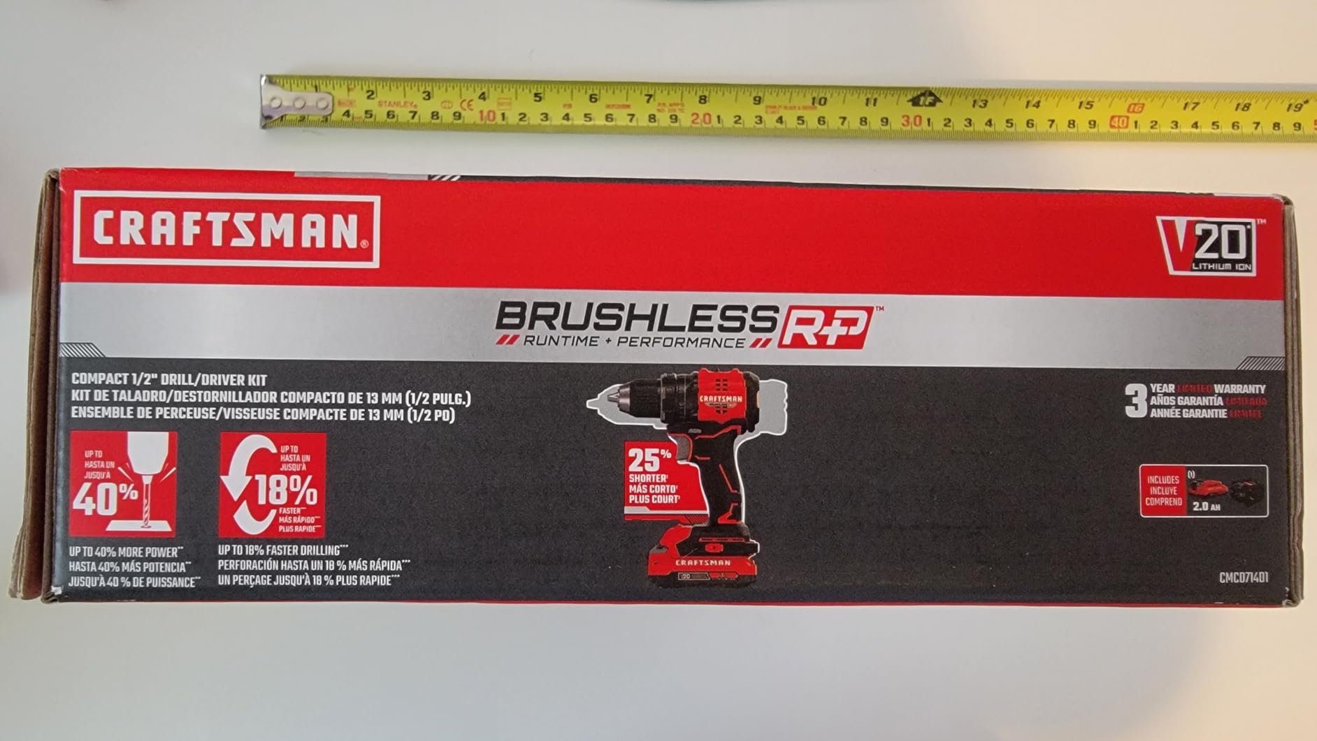 CRAFTSMAN V20 BRUSHLESS RP Compact Drill/Driver, Variable Speeed Trigger, Built In LED, Includes Battery and Charger (CMCD714D1) customer photo 1