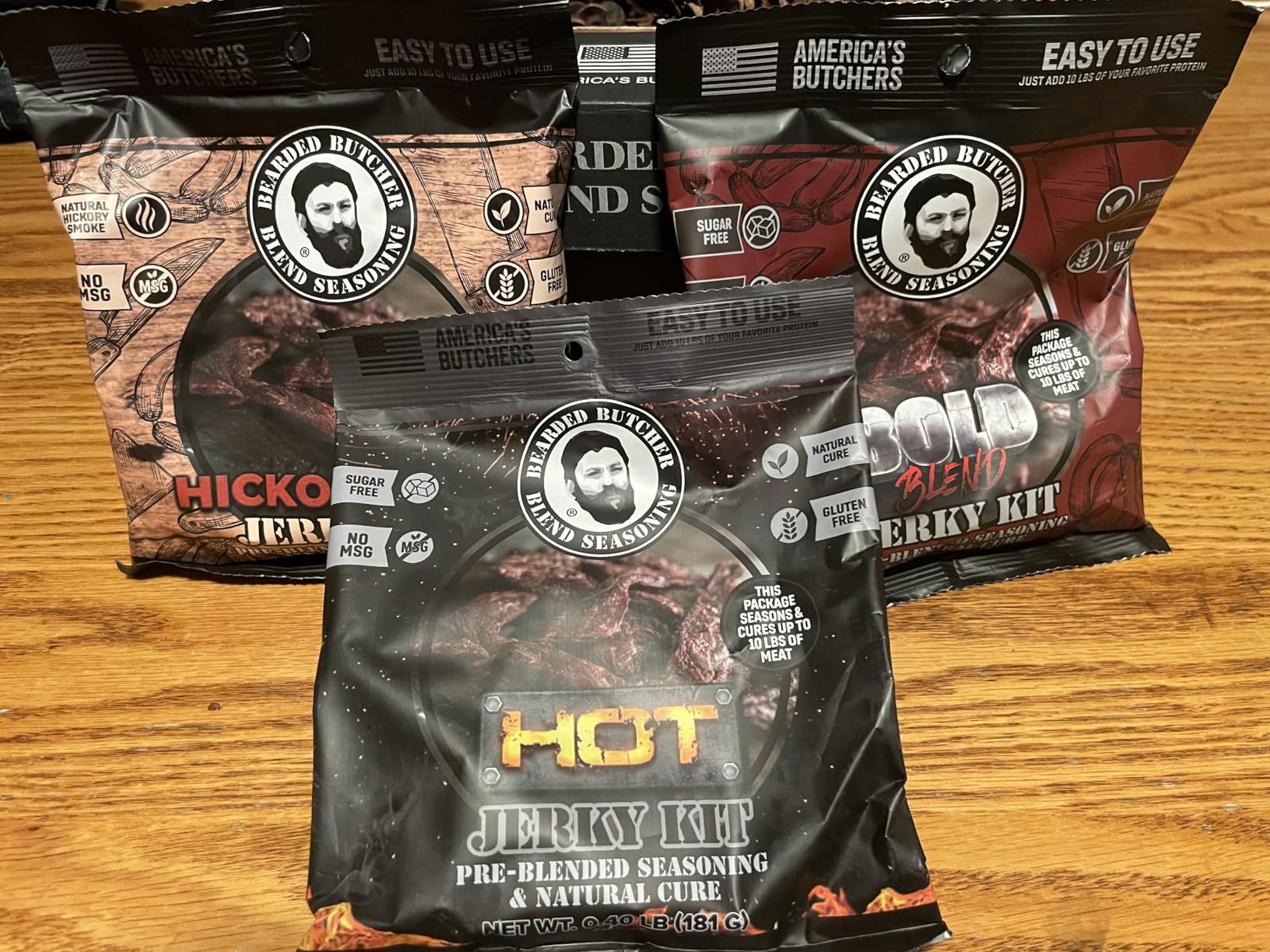 Bearded Butchers Jerky Seasoning & Natural Cure Variety 3 Pack - DIY Jerky Making Kit with Hickory BBQ, Bold & Hot Flavors - Makes up to 30 lbs customer photo 1