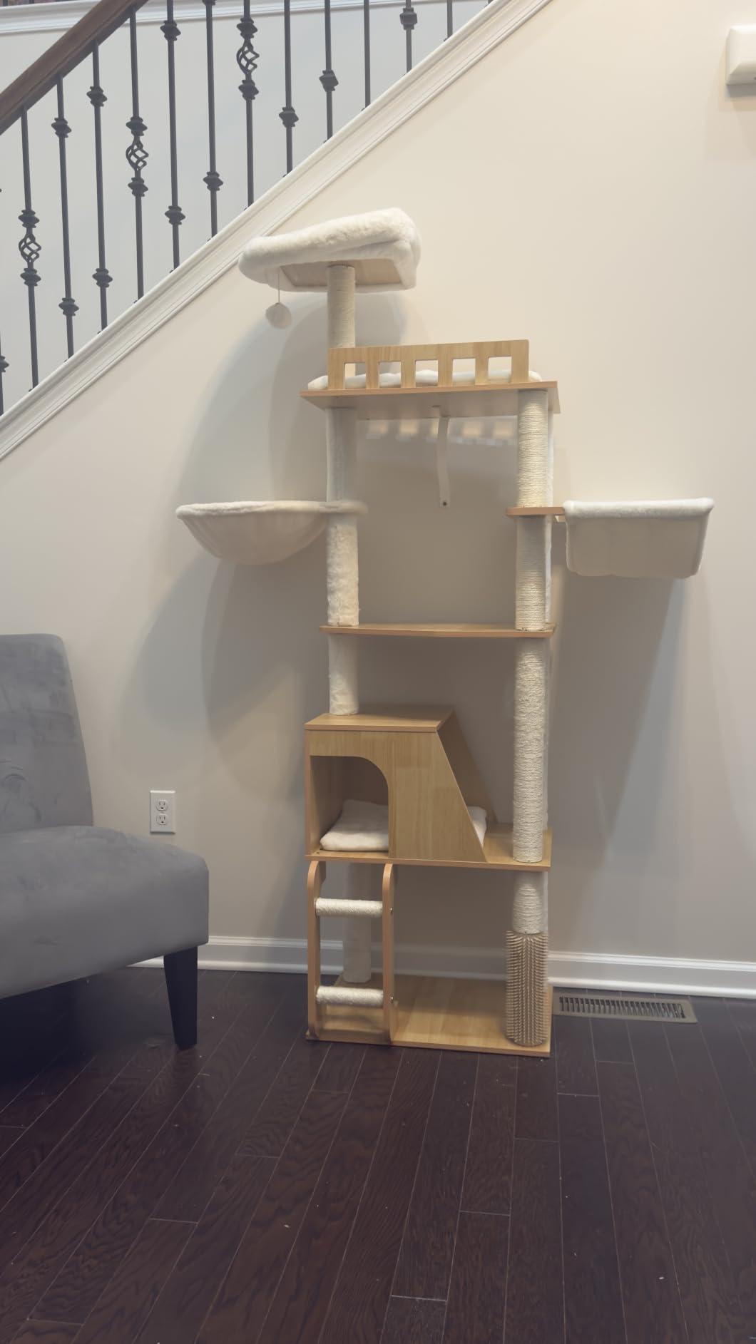 Hey-brother Wooden Cat Tree, 69.7 inch Cats Furniture Tower with Large Platforms, Hammocks, Spacious Condo, Full Sisal Scratching Posts, Ladder, Brush, Water Proof Surface, Rustic Brown MPJ121SR customer photo 1