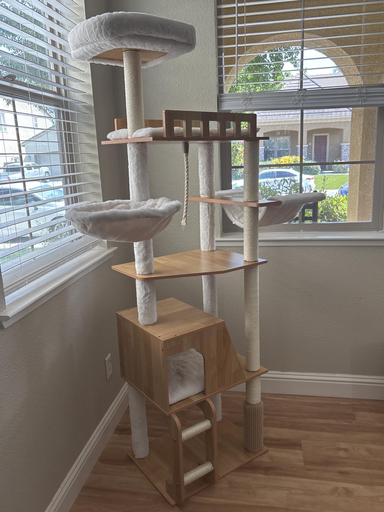 Hey-brother Wooden Cat Tree, 69.7 inch Cats Furniture Tower with Large Platforms, Hammocks, Spacious Condo, Full Sisal Scratching Posts, Ladder, Brush, Water Proof Surface, Rustic Brown MPJ121SR customer photo 2