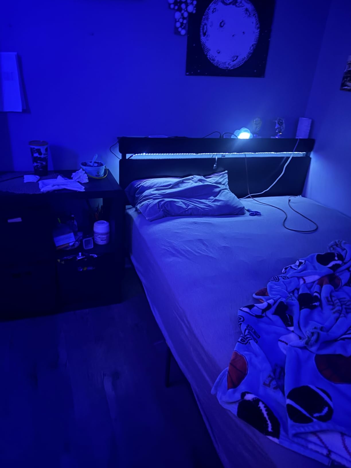 Forestell Queen Bed Frame with Wood Headboard, 2 Storage Drawers & Shelf | Built-in Charging Station & LED Lights, Metal Support, No Box Spring Needed, Noise-Free, Smart RGB, USB+Type-C customer photo 1