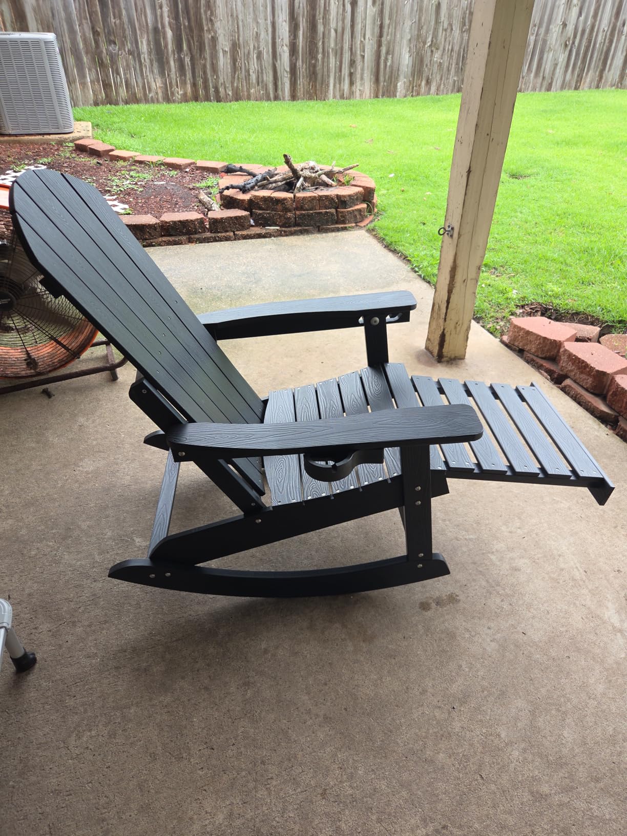 YEFU Adirondack Rocking Chairs Set of 2, with Footrest, All-Weather, Walnut | 5-Level Adjustable Backrest, Retractable Ottoman & Cup Holder, Like Real Wood, for Outdoor/Patio/Porch, Heavy Duty, 400 lbs customer photo 1