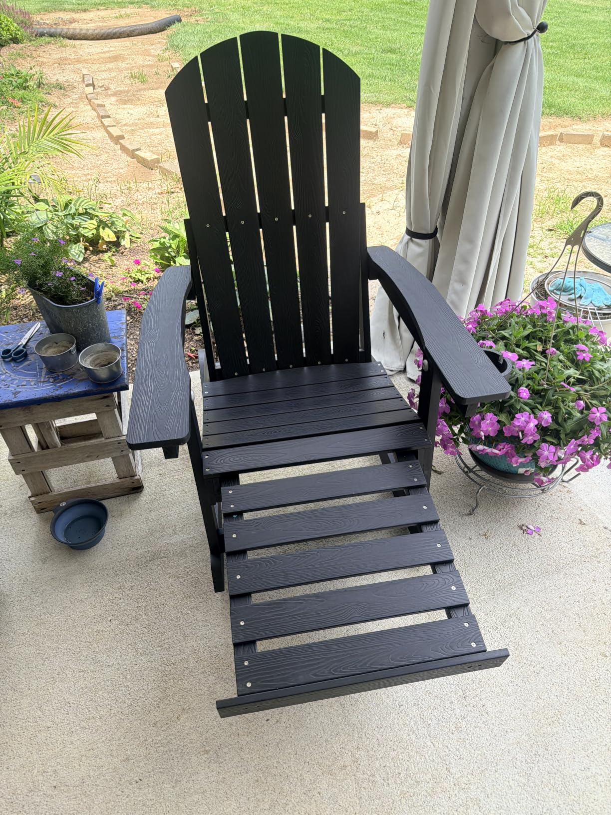 YEFU Adirondack Rocking Chairs Set of 2, with Footrest, All-Weather, Walnut | 5-Level Adjustable Backrest, Retractable Ottoman & Cup Holder, Like Real Wood, for Outdoor/Patio/Porch, Heavy Duty, 400 lbs customer photo 2