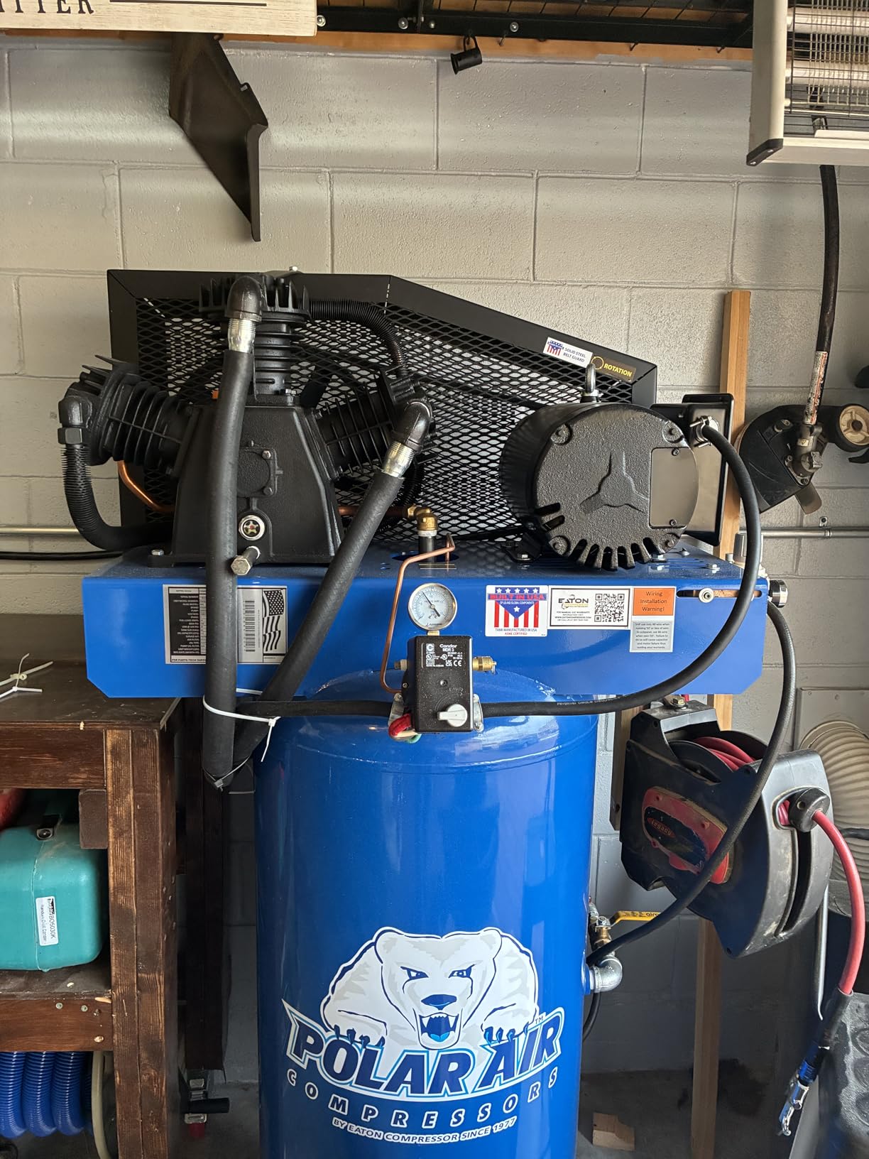 Industrial 3-Cylinder Silent Air Compressor, 5HP 60Gal 19CFM 230V | Vertical 2-Stage, Single Phase, Splash Lube Pump & Isolator Pads, Energy Efficient, Assembled in the USA customer photo 1