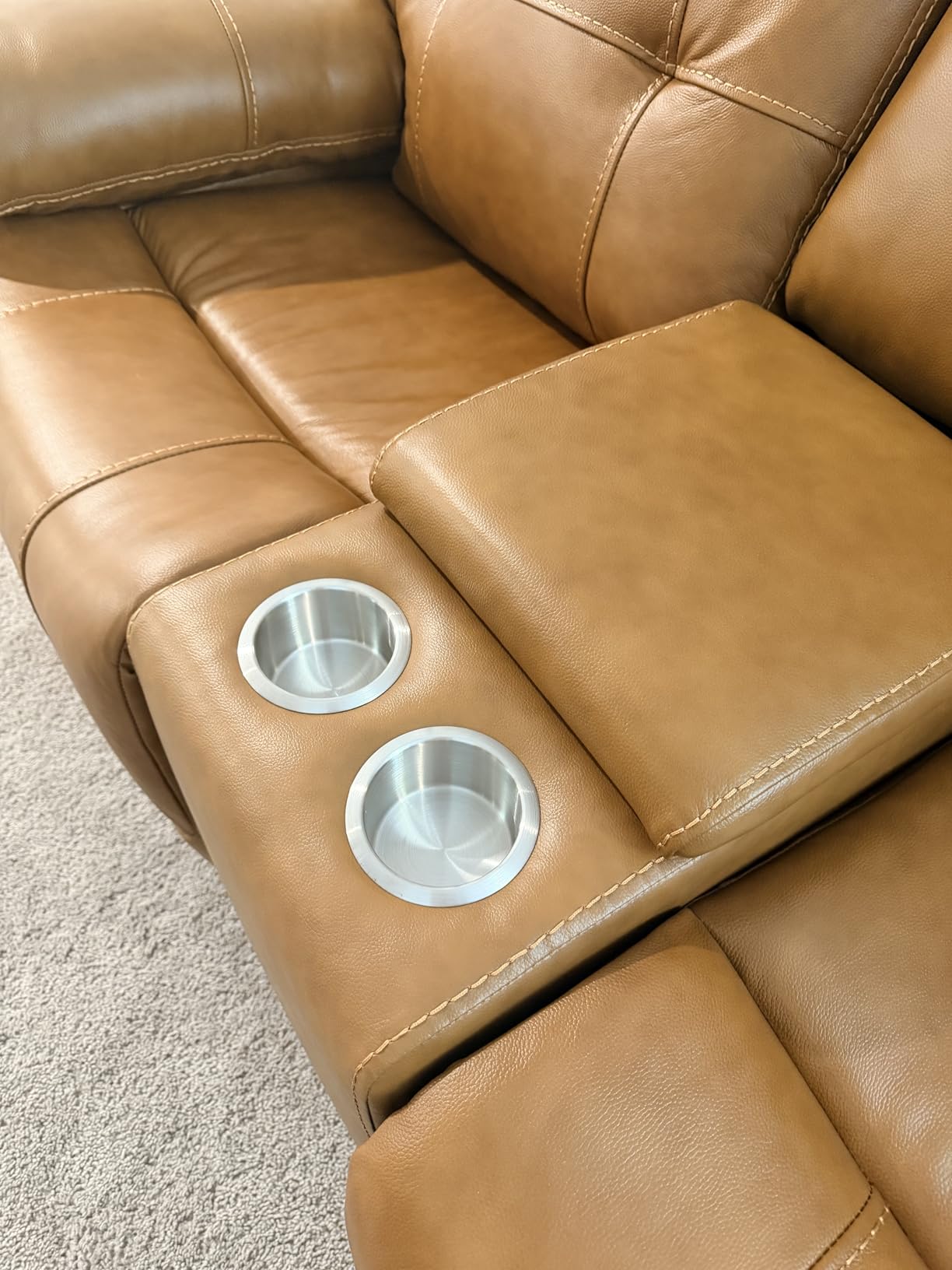 Genuine Leather Power Reclining Sofa Set, Power Recliner Sofa and Loveseat Set, 2 Pieces Leather Couch with Storage Console, USB Ports, Cup Holders for Living Room, Brown customer photo 2