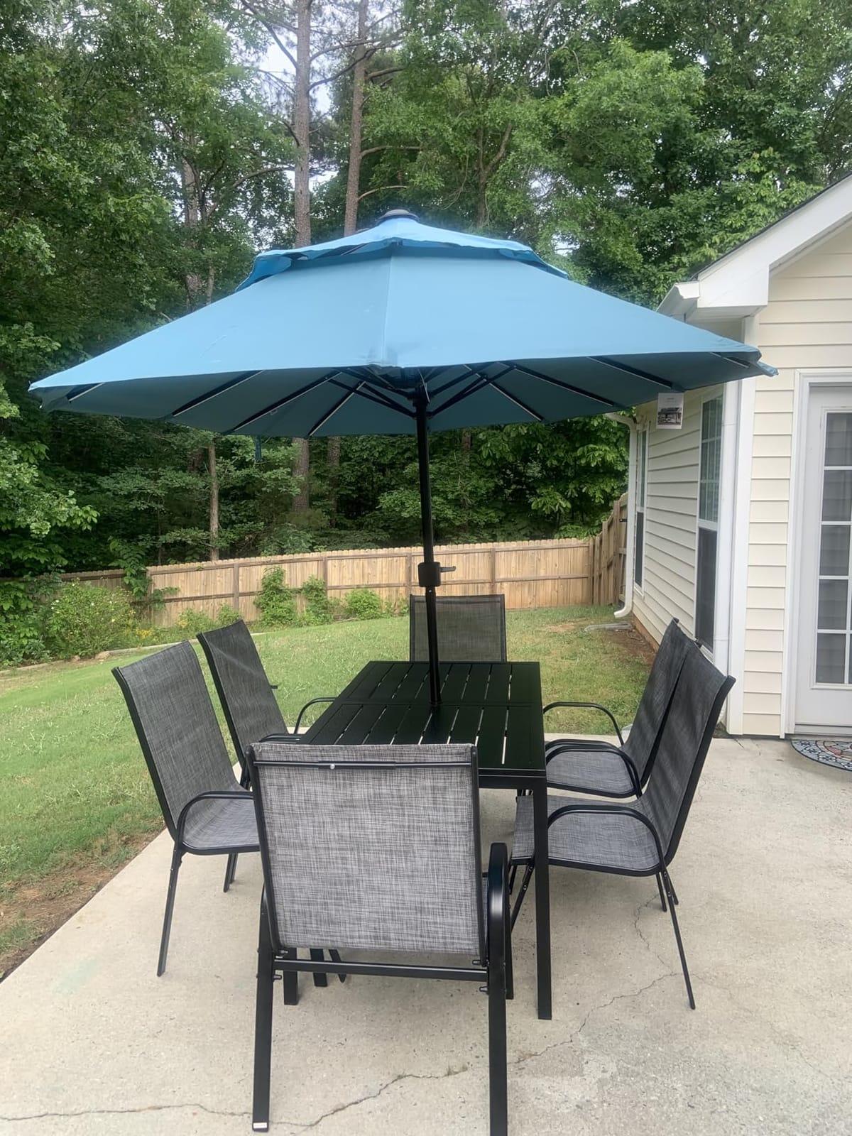 Pamapic Outdoor Dining Sets for 6, Rectangular Steel Slat Table with 6 Textilene Chairs, 7 Piece Patio Table and Chairs Set with Umbrella Hole for Patio, Backyard, Poolside (Grey, No Umbrella) customer photo 2
