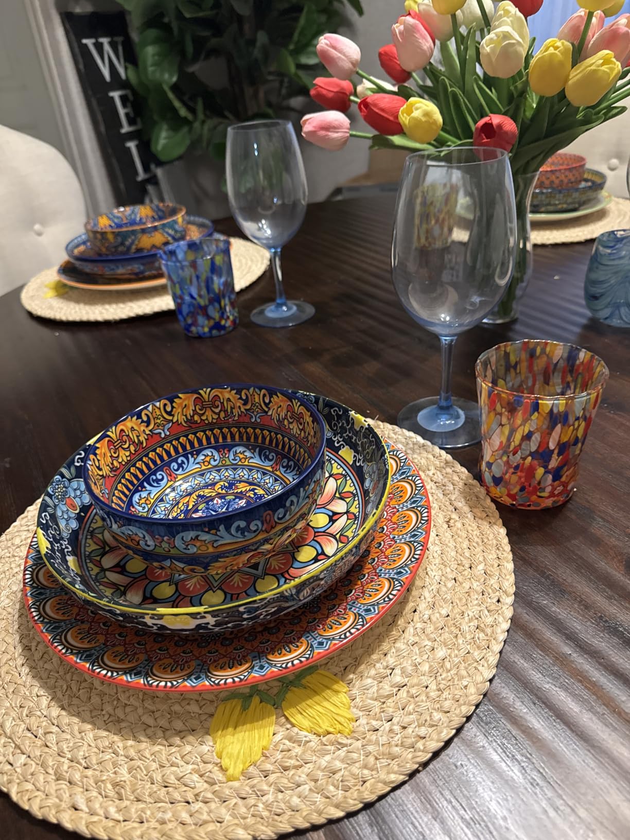 vancasso 24-Piece Dinnerware Sets, Plates & Bowls Sets Service for 6, Bohemian Porcelain Dishes Set for 6, Kitchen Dinner Set, Microwave & Dishwasher Safe, Scratch Resistant, Series KRVI customer photo 1
