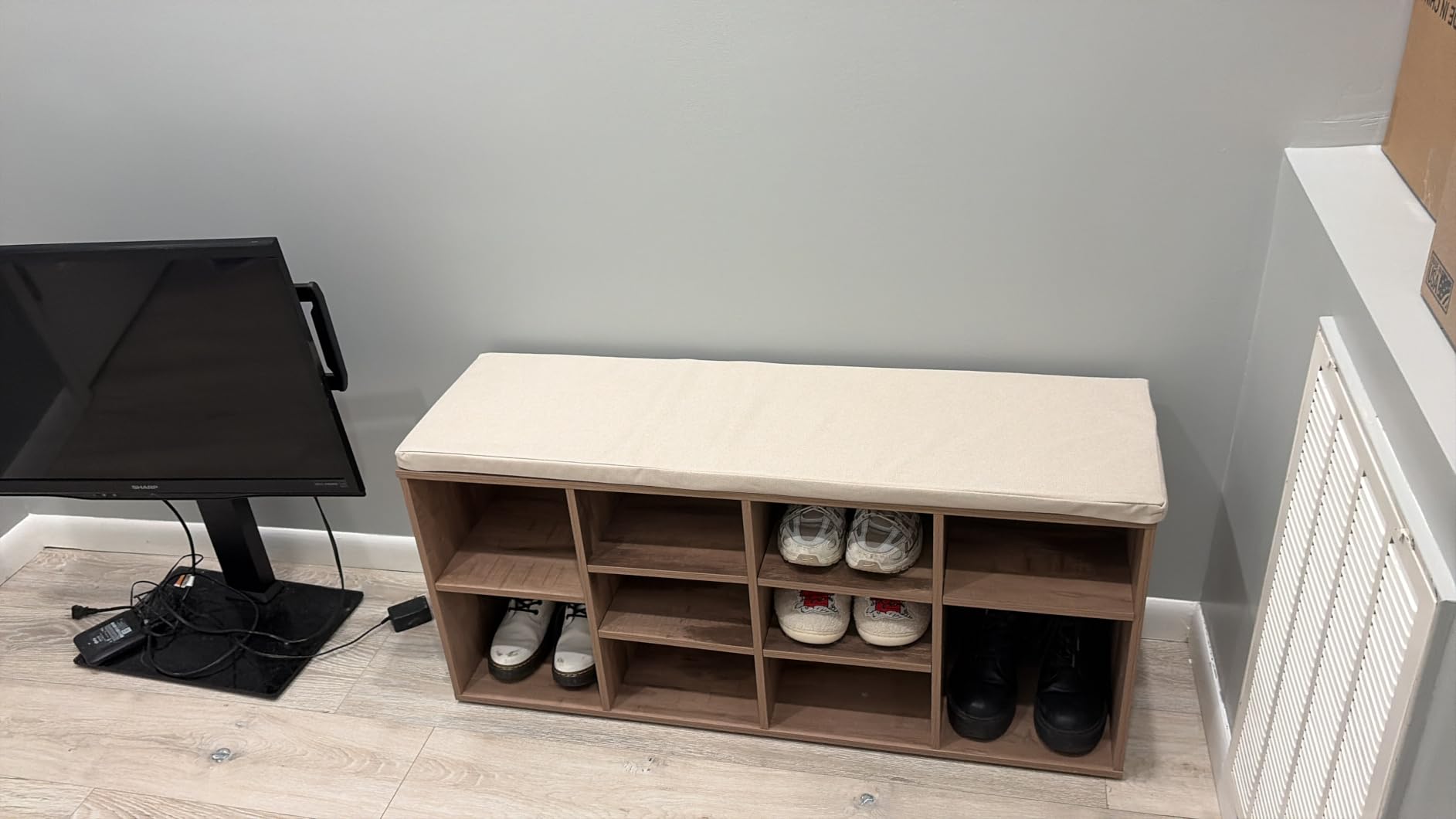 VASAGLE CUSTOS Collection - Shoe Bench, Storage Bench with Padded Seat, Entryway Bench with 20 Compartments, for Bedroom, 12 x 47.2 x 24.7 Inches, Cloud White and Dove Gray ULHS045WB01 customer photo 1