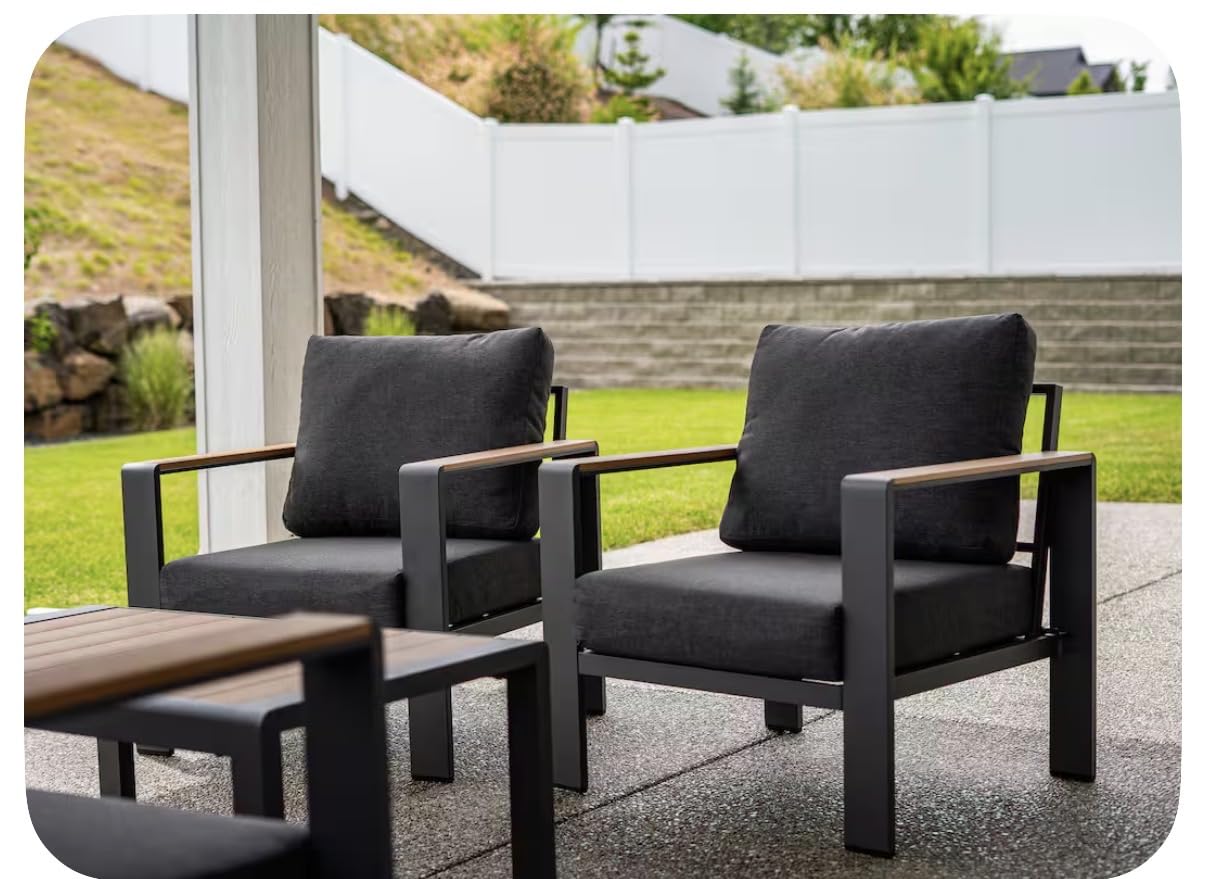 Aluminum Outdoor Patio Furniture Set with Coffee Table, 4 Piece Patio Conversation Sets with Washable Thick Cushions, Outdoor Sectional Furniture Set for Poolside, Balcony, Deck, Gray customer photo 2