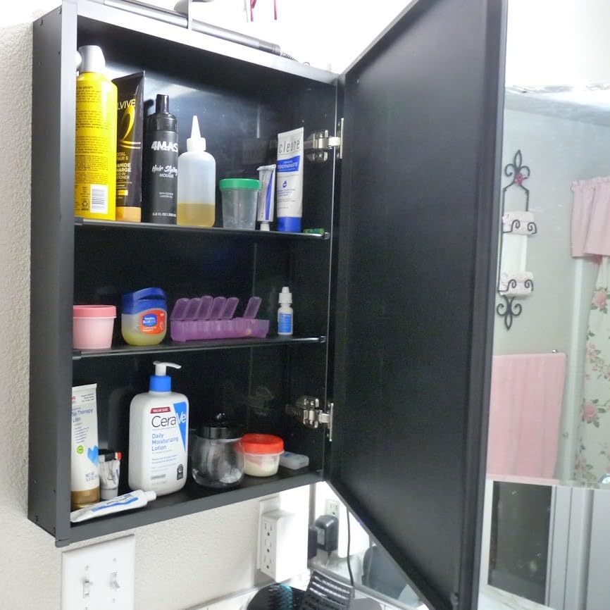 14 x 18 Recessed Medicine Cabinet with Mirror, Assembly Required, Silver Medicine Cabinet for Bathroom, Tempered Beveled Mirror, Stepless Adjustable Shelves, DTC Hinge customer photo 1